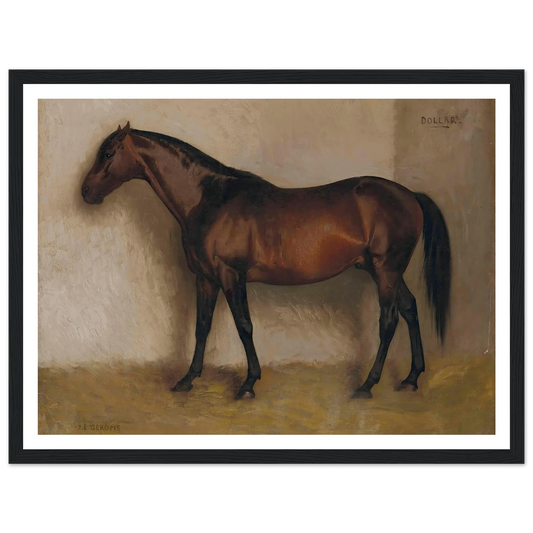 Dollar, a Bay Hunter in a loose Box Art Print | Jean Leon Gerome - Framed Poster - 30x40 cm / 12x16″ - Black frame