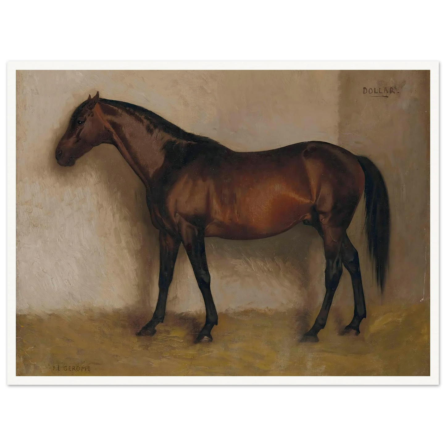 Dollar, a Bay Hunter in a loose Box Art Print | Jean Leon Gerome - Framed Poster - 30x40 cm / 12x16″ - Black frame