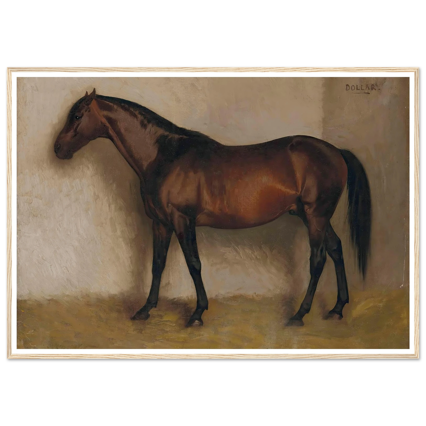 Dollar, a Bay Hunter in a loose Box Art Print | Jean Leon Gerome - Framed Poster - 30x40 cm / 12x16″ - Black frame