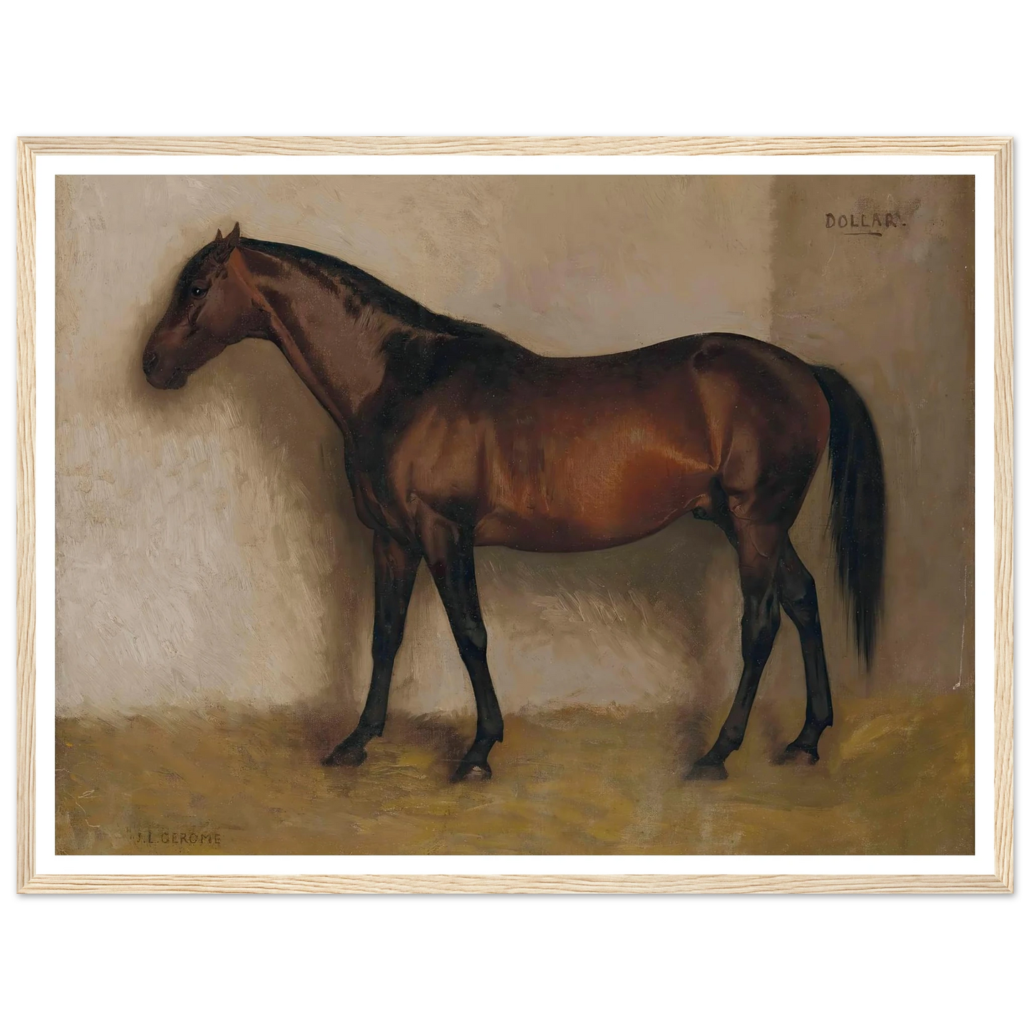 Dollar, a Bay Hunter in a loose Box Art Print | Jean Leon Gerome - Framed Poster - 30x40 cm / 12x16″ - Black frame