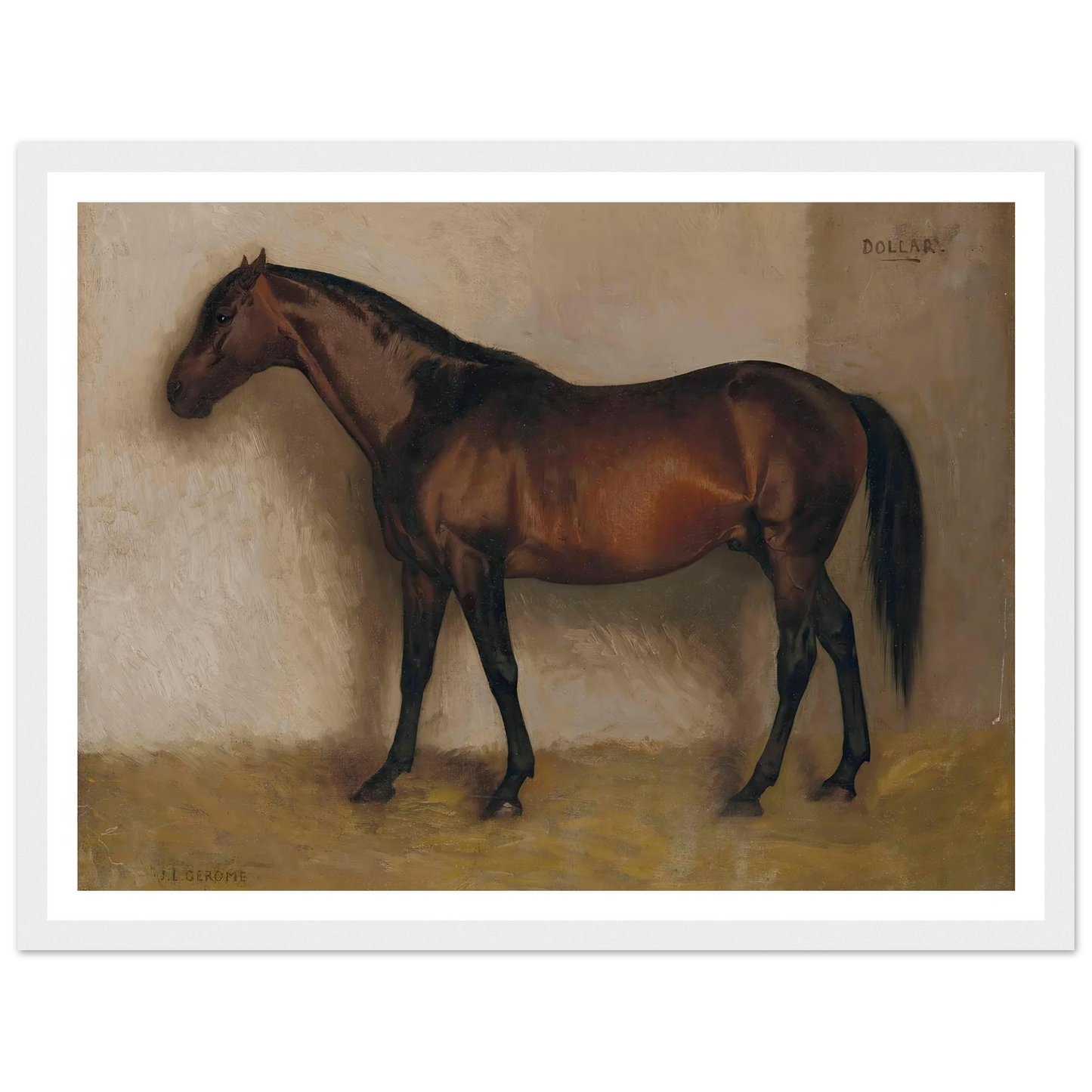 Dollar, a Bay Hunter in a loose Box Art Print | Jean Leon Gerome - Framed Poster - 30x40 cm / 12x16″ - Black frame