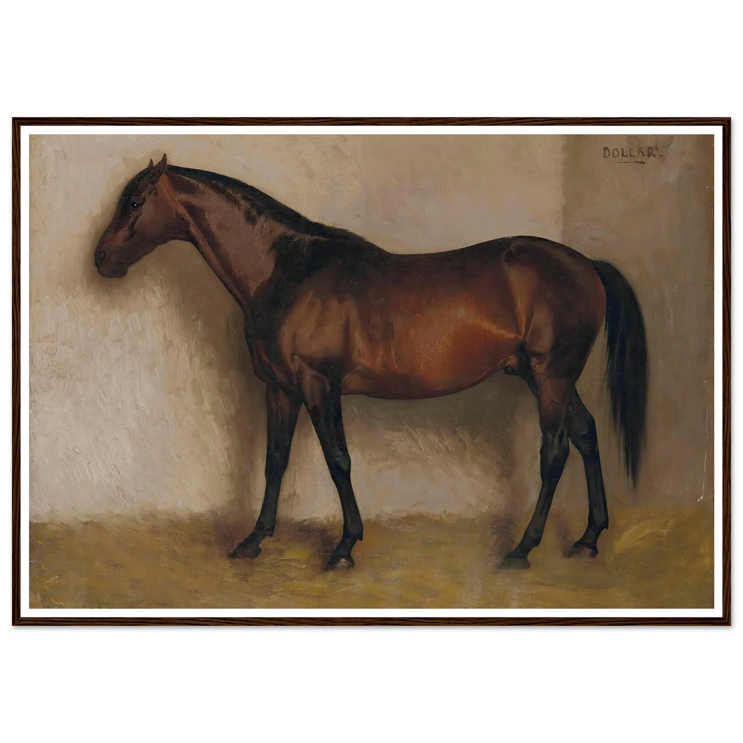 Dollar, a Bay Hunter in a loose Box Art Print | Jean Leon Gerome - Framed Poster - 30x40 cm / 12x16″ - Black frame