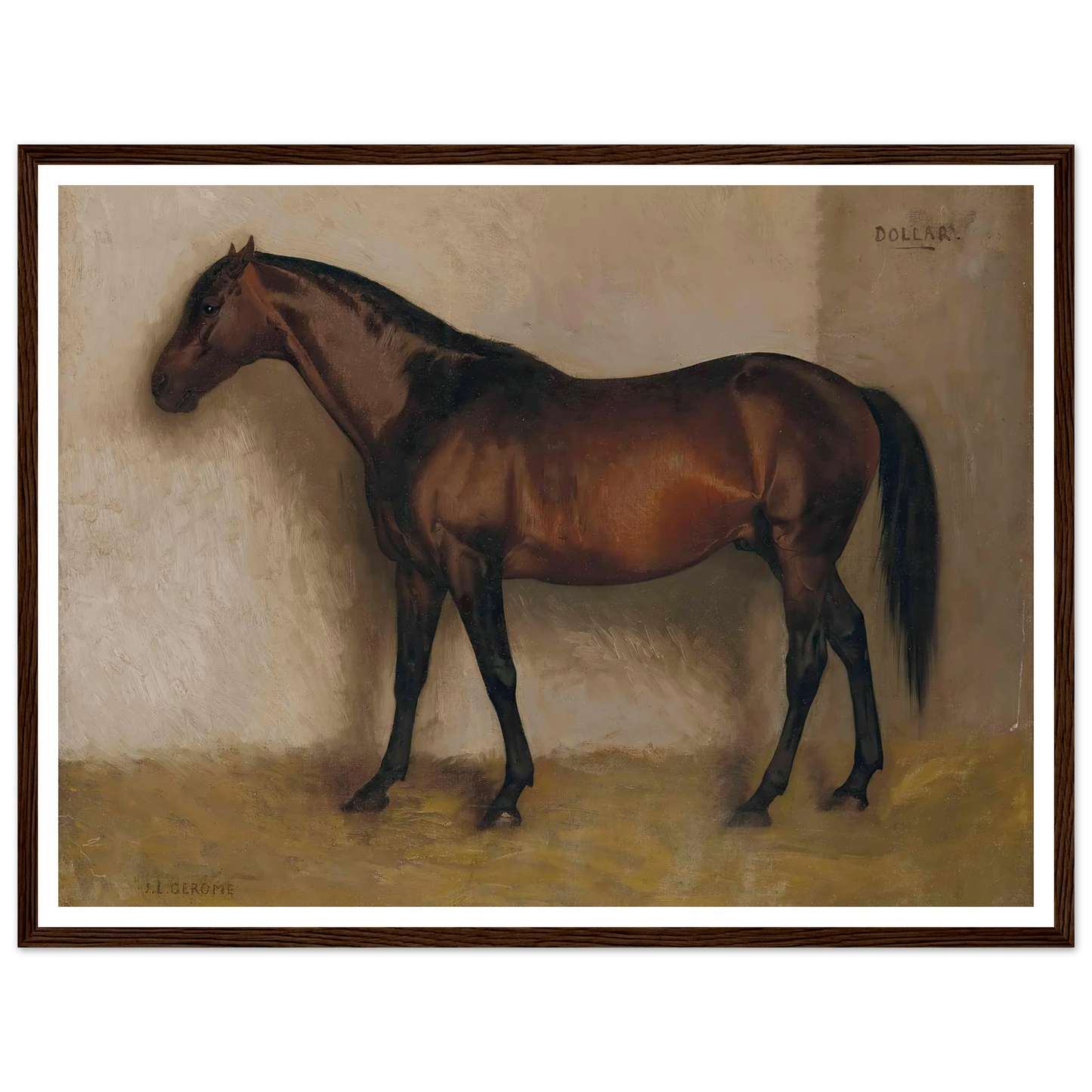 Dollar, a Bay Hunter in a loose Box Art Print | Jean Leon Gerome - Framed Poster - 30x40 cm / 12x16″ - Black frame