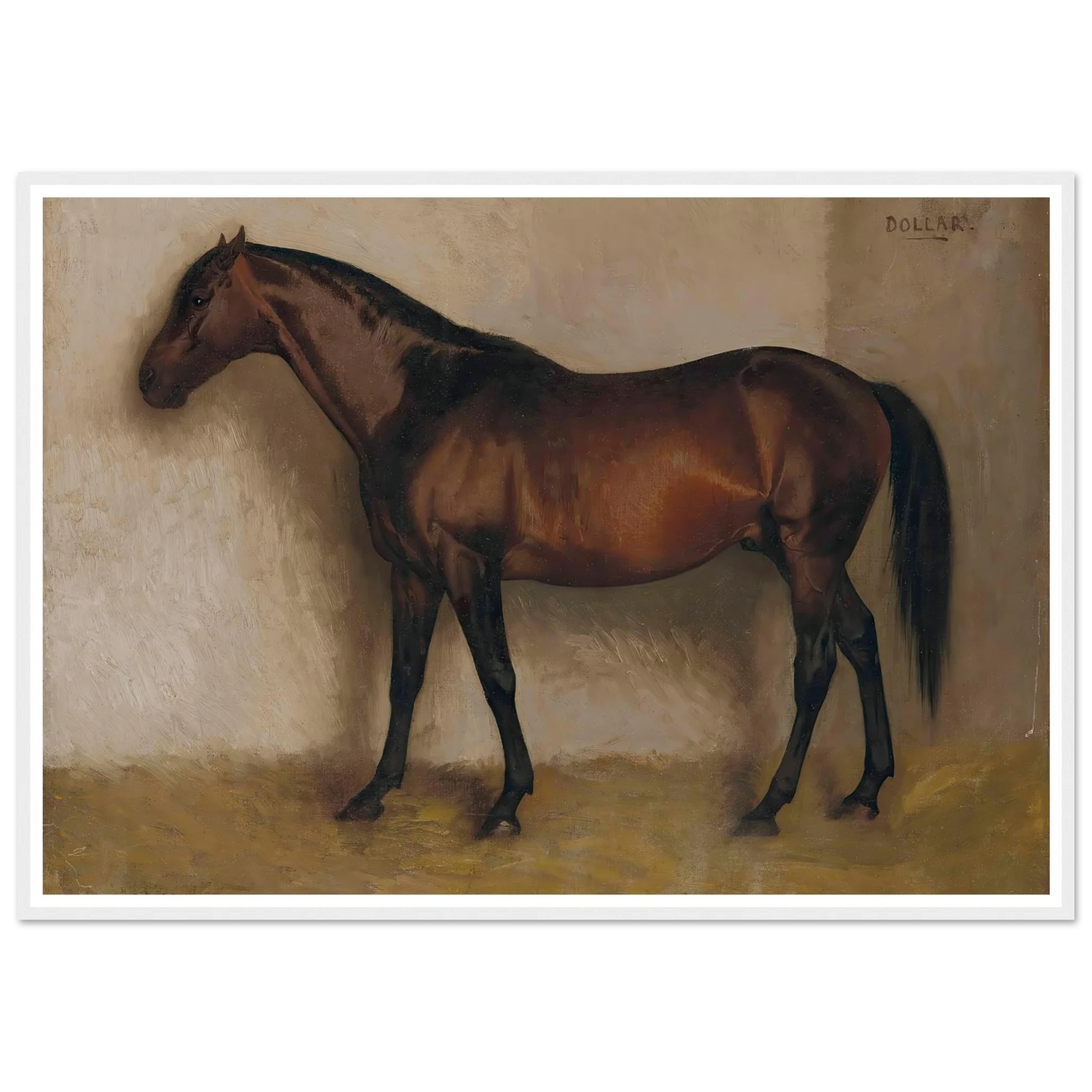 Dollar, a Bay Hunter in a loose Box Art Print | Jean Leon Gerome - Framed Poster - 30x40 cm / 12x16″ - Black frame