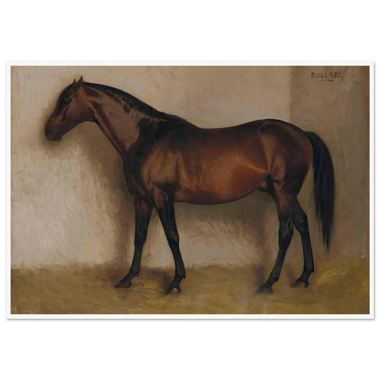 Dollar, a Bay Hunter in a loose Box Art Print | Jean Leon Gerome - Framed Poster - 30x40 cm / 12x16″ - Black frame