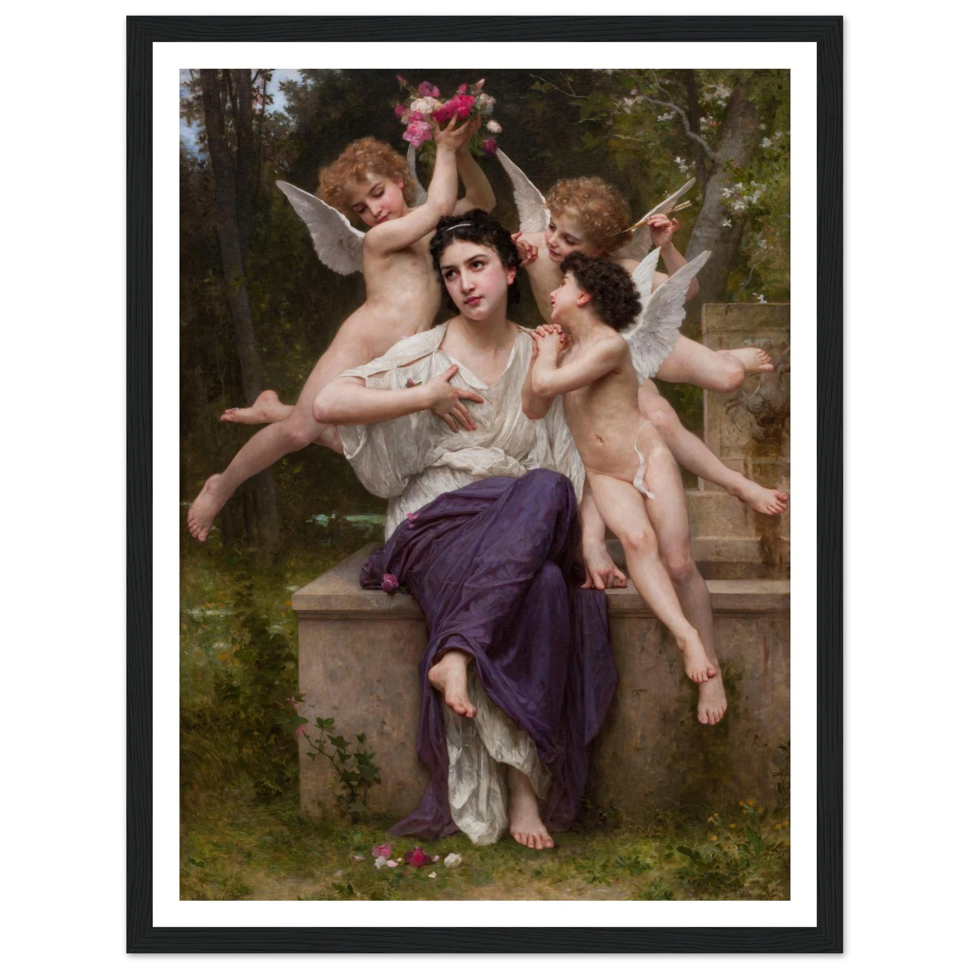 Dream of Spring (Rêve de printemps) (1901) Art Print | William Bouguereau - Framed Poster - 30x40 cm / 12x16″ - Black frame