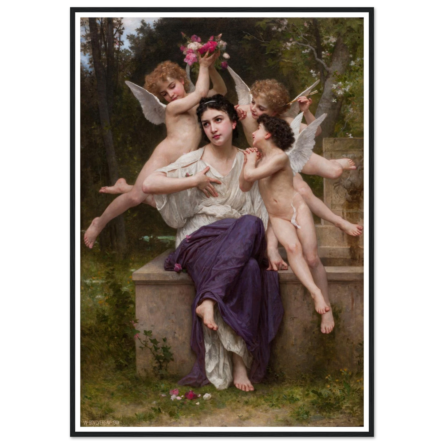 Dream of Spring (Rêve de printemps) (1901) Art Print | William Bouguereau - Framed Poster - 30x40 cm / 12x16″ - Black frame