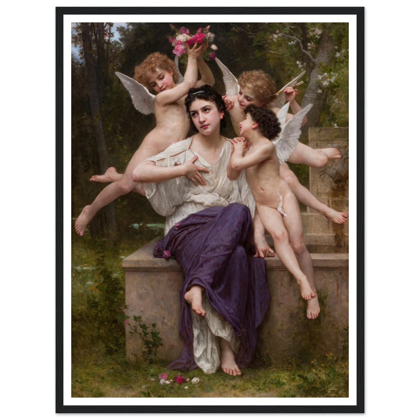 Dream of Spring (Rêve de printemps) (1901) Art Print | William Bouguereau - Framed Poster - 30x40 cm / 12x16″ - Black frame