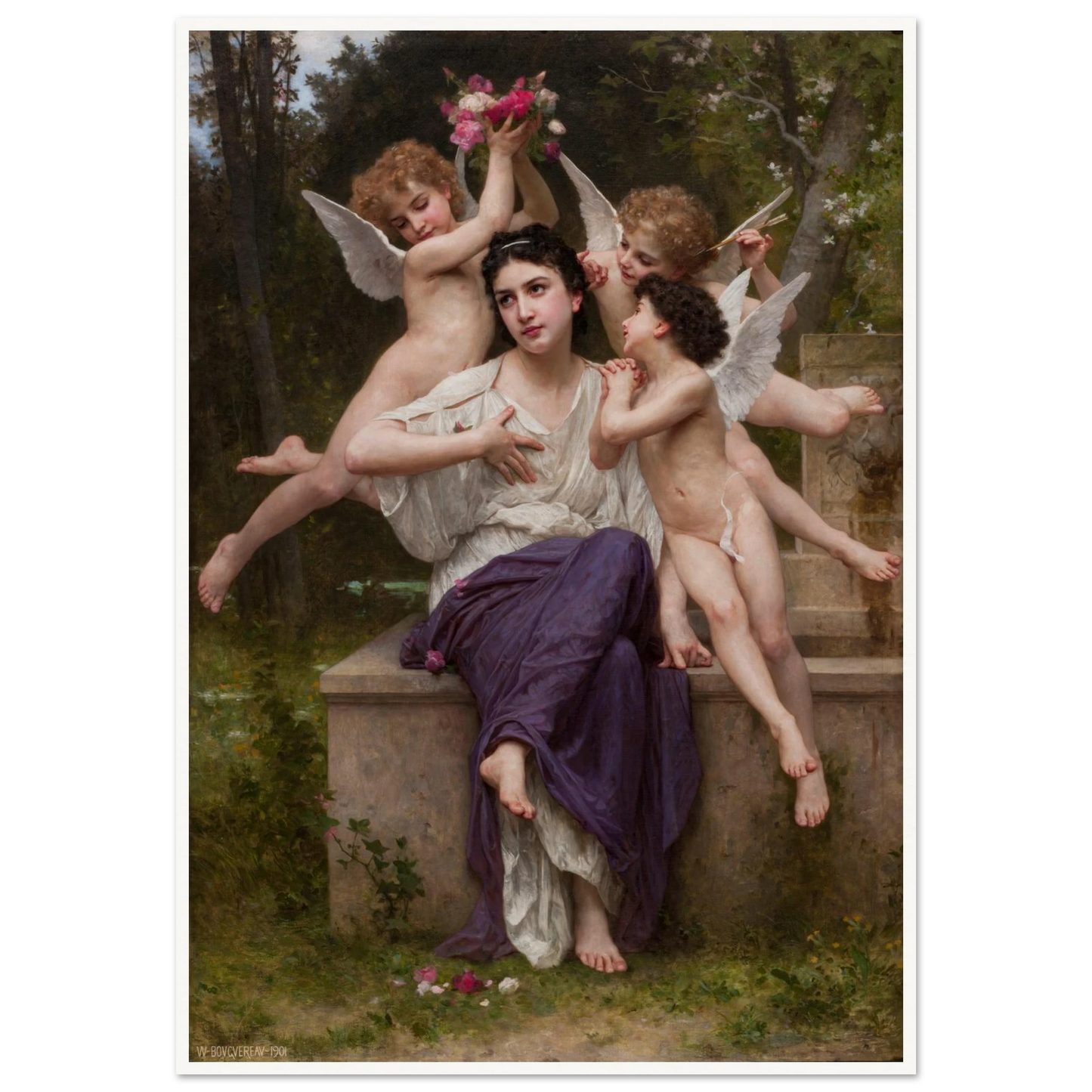Dream of Spring (Rêve de printemps) (1901) Art Print | William Bouguereau - Framed Poster - 30x40 cm / 12x16″ - Black frame