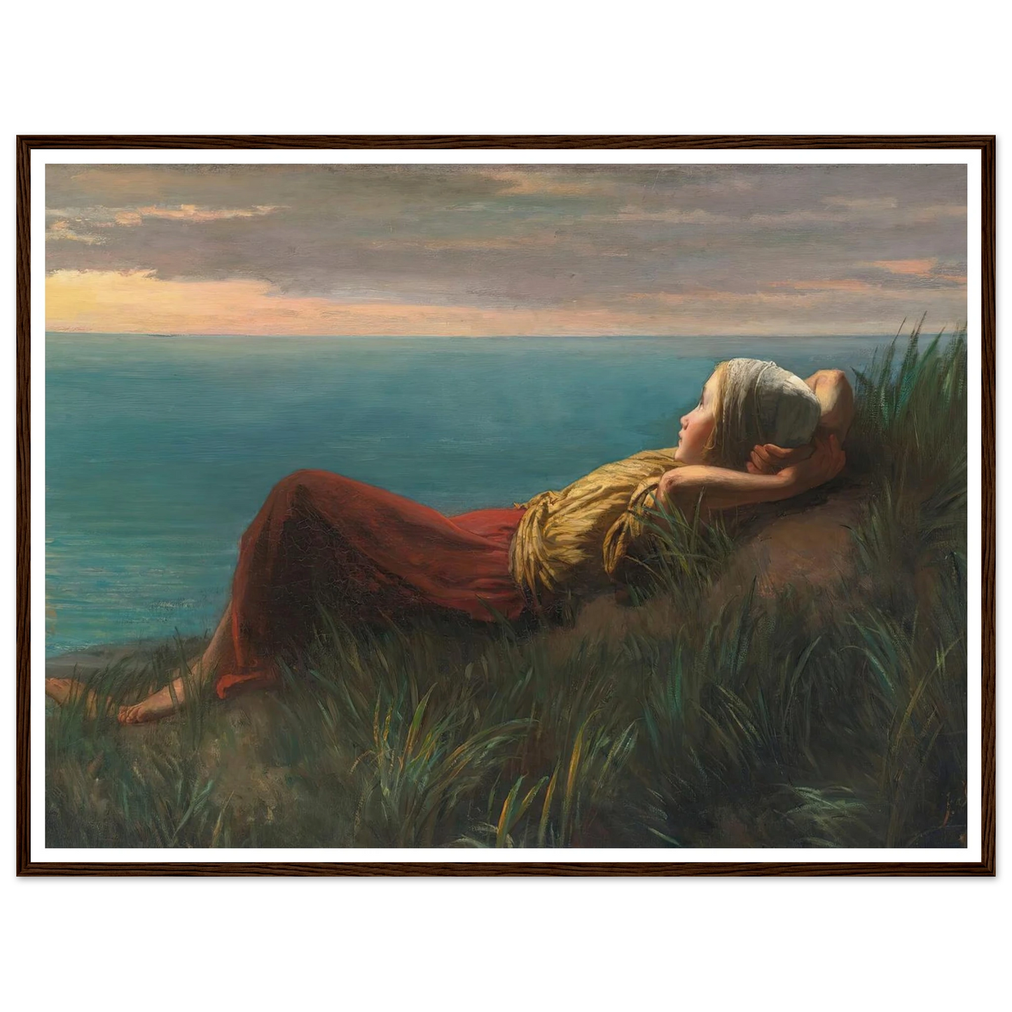 Dreams (Dolce Far Niente) Art Print | Jozef Israels - Framed Poster - 30x40 cm / 12x16″ - Black frame