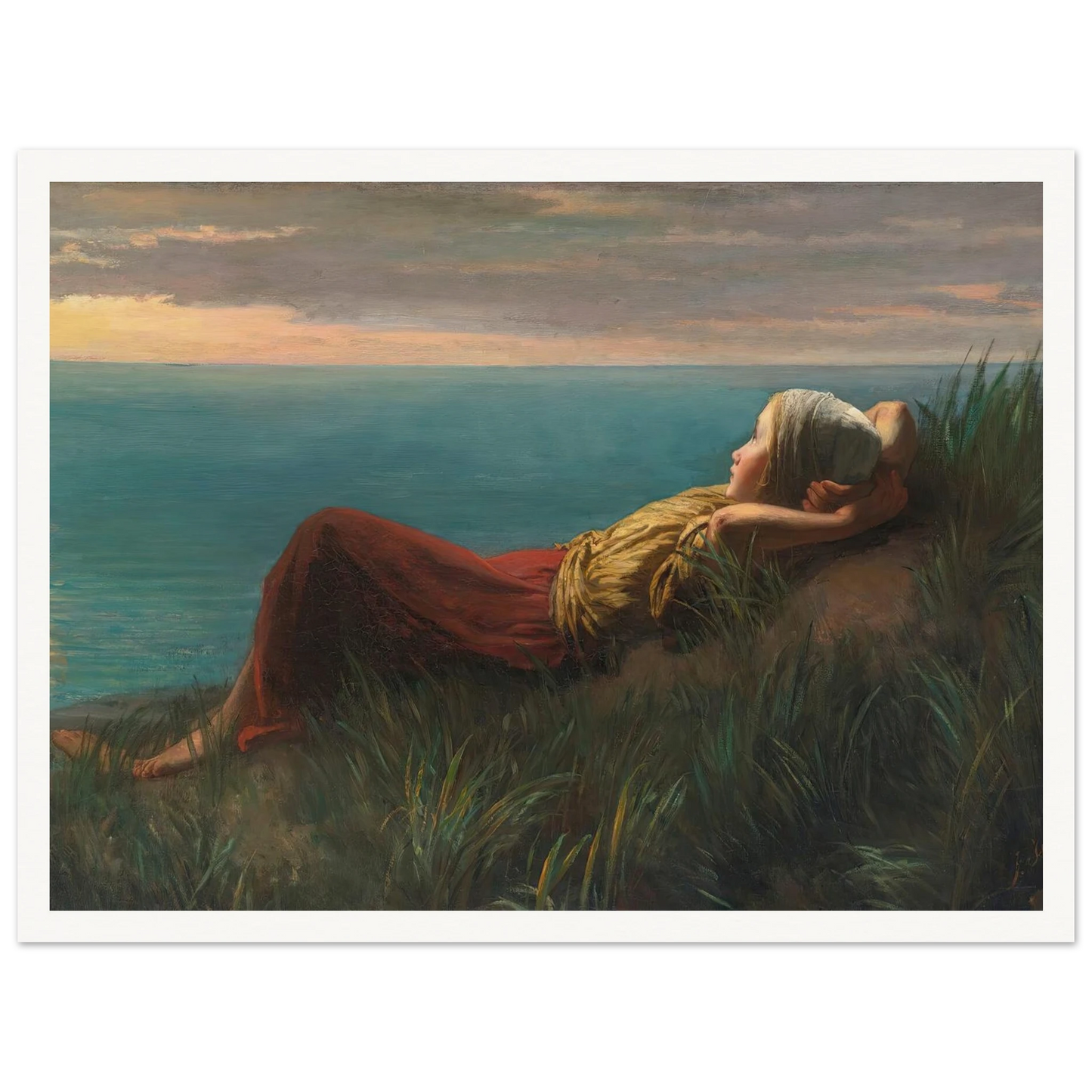 Dreams (Dolce Far Niente) Art Print | Jozef Israels - Framed Poster - 30x40 cm / 12x16″ - Black frame