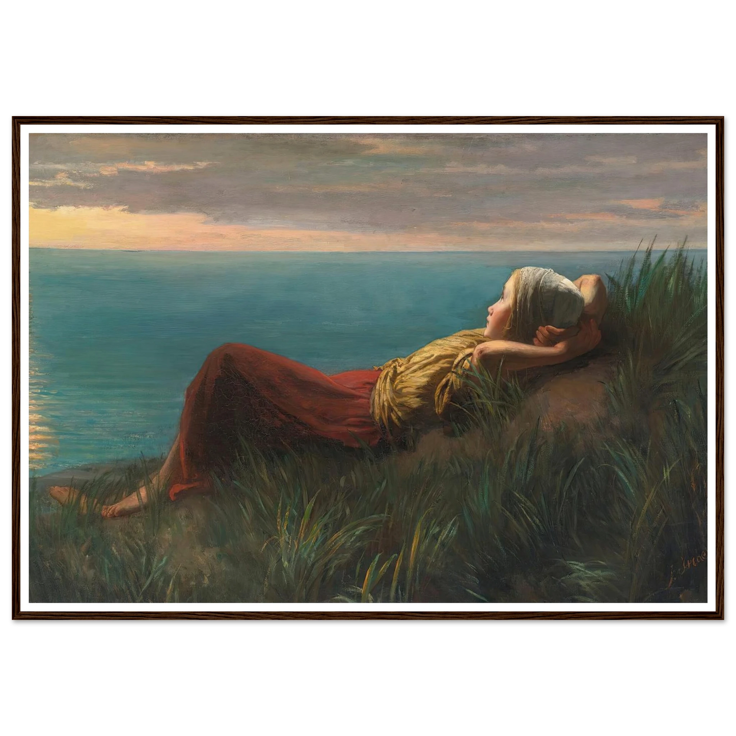 Dreams (Dolce Far Niente) Art Print | Jozef Israels - Framed Poster - 30x40 cm / 12x16″ - Black frame