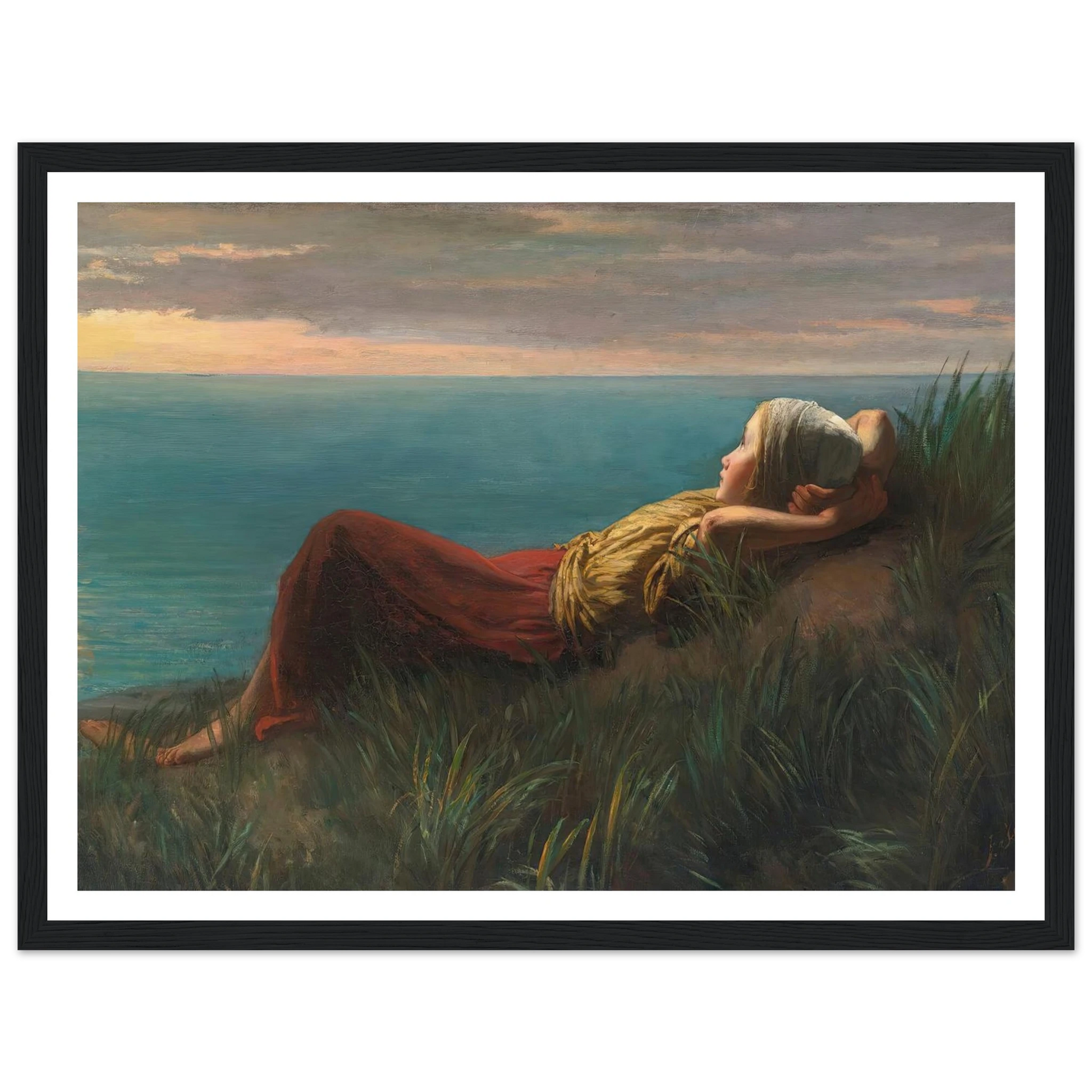 Dreams (Dolce Far Niente) Art Print | Jozef Israels - Framed Poster - 30x40 cm / 12x16″ - Black frame