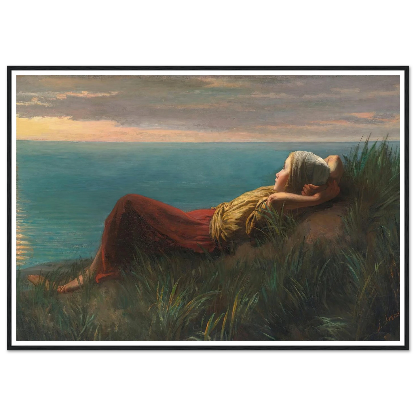 Dreams (Dolce Far Niente) Art Print | Jozef Israels - Framed Poster - 30x40 cm / 12x16″ - Black frame