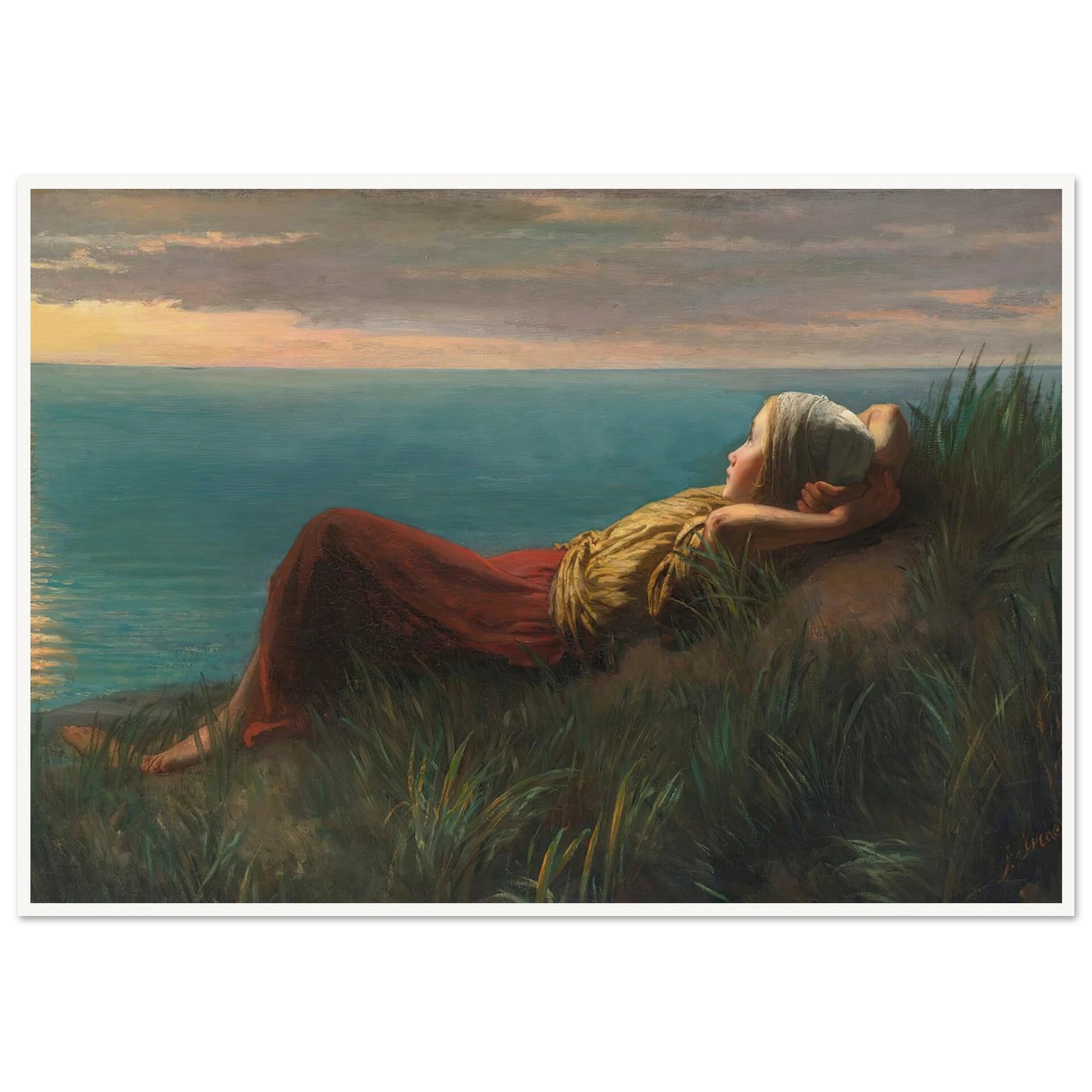 Dreams (Dolce Far Niente) Art Print | Jozef Israels - Framed Poster - 30x40 cm / 12x16″ - Black frame