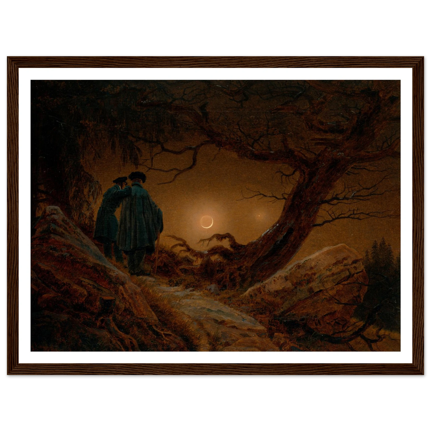 Du Homoj Kontemplante la Lunon, 1819-20 Art Print | Caspar David Friedrich - Framed Poster - 30x40 cm / 12x16″ - Black frame