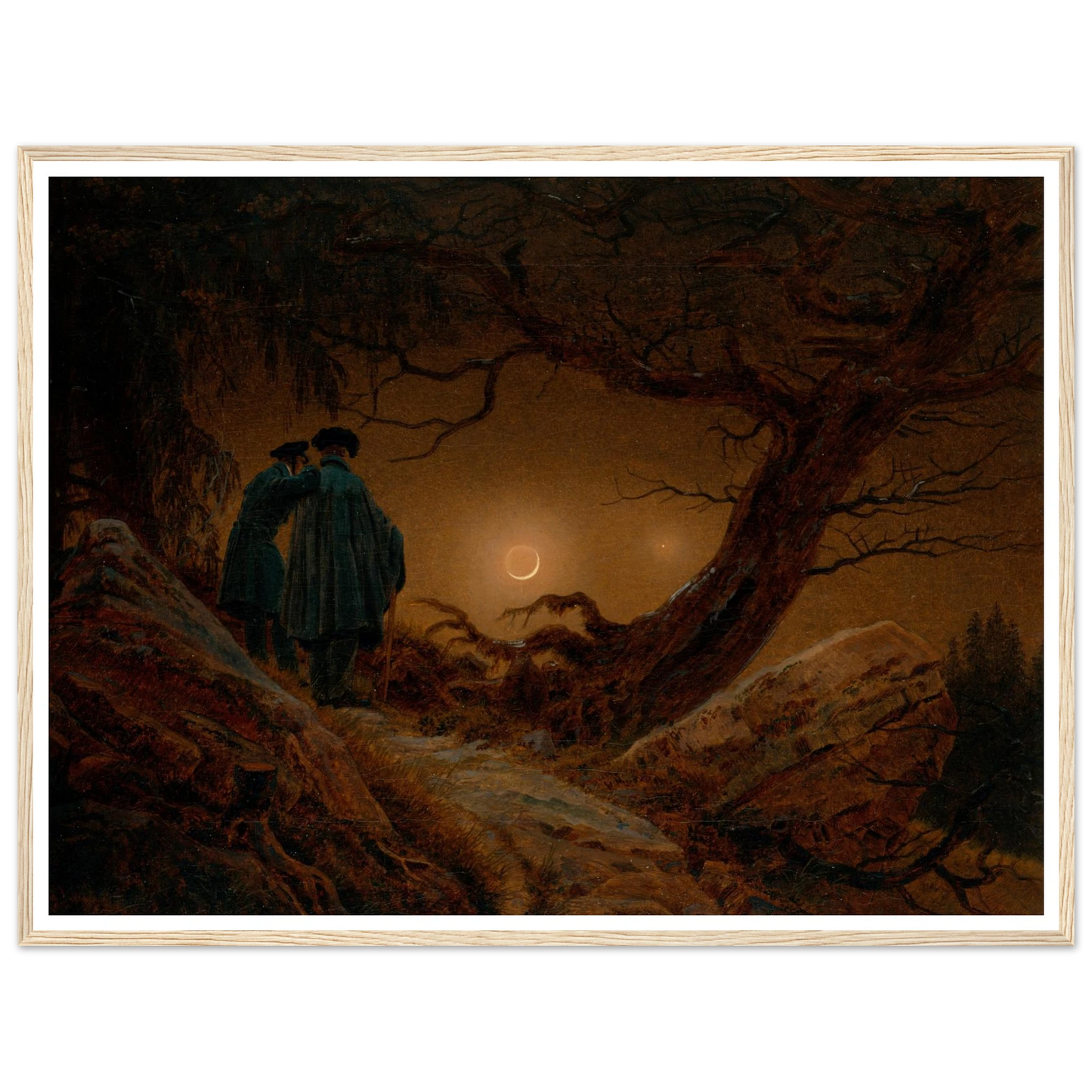 Du Homoj Kontemplante la Lunon, 1819-20 Art Print | Caspar David Friedrich - Framed Poster - 30x40 cm / 12x16″ - Black frame
