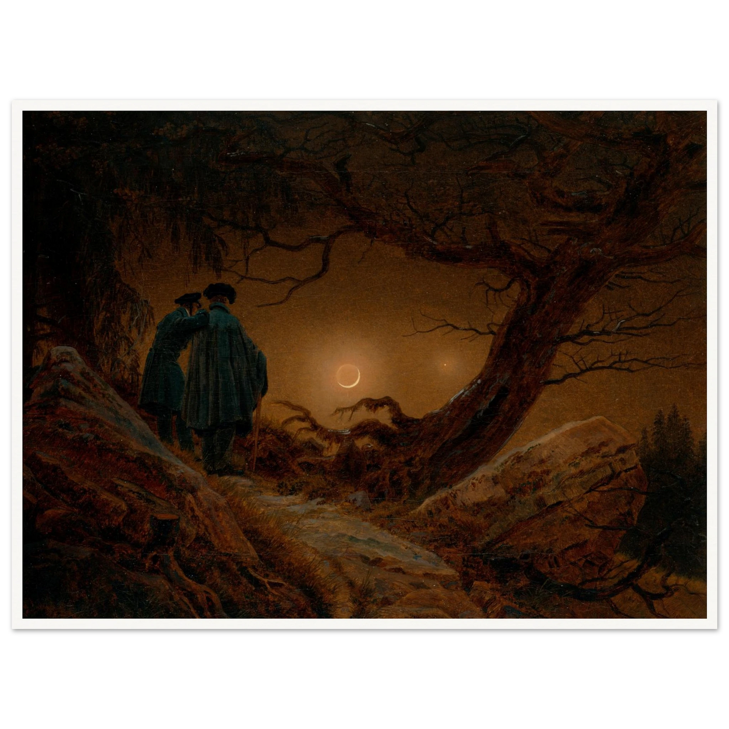 Du Homoj Kontemplante la Lunon, 1819-20 Art Print | Caspar David Friedrich - Framed Poster - 30x40 cm / 12x16″ - Black frame