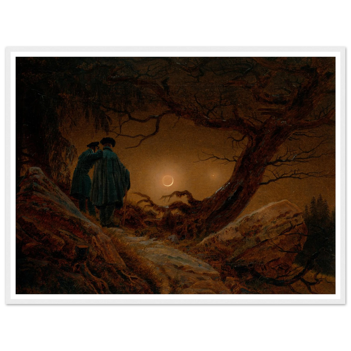 Du Homoj Kontemplante la Lunon, 1819-20 Art Print | Caspar David Friedrich - Framed Poster - 30x40 cm / 12x16″ - Black frame