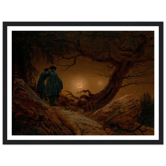 Du Homoj Kontemplante la Lunon, 1819-20 Art Print | Caspar David Friedrich - Framed Poster - 30x40 cm / 12x16″ - Black frame