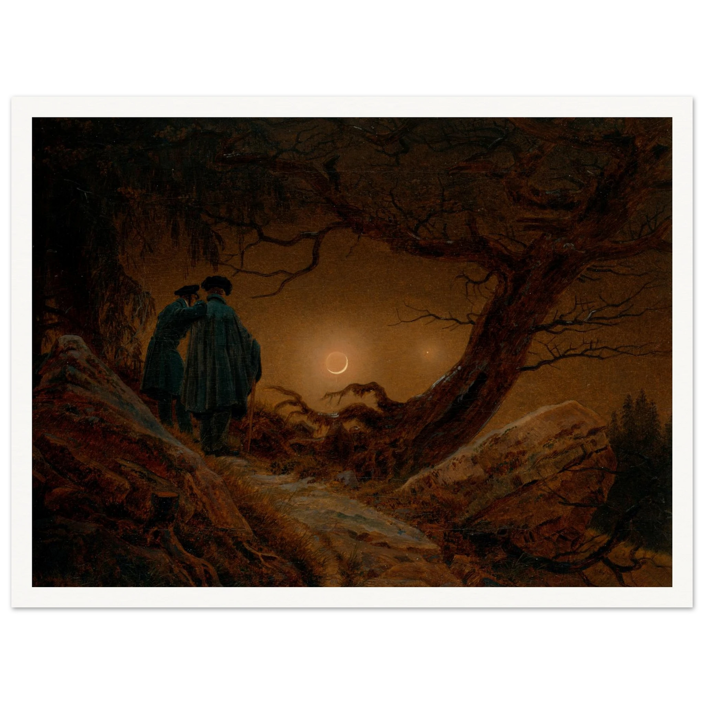 Du Homoj Kontemplante la Lunon, 1819-20 Art Print | Caspar David Friedrich - Framed Poster - 30x40 cm / 12x16″ - Black frame