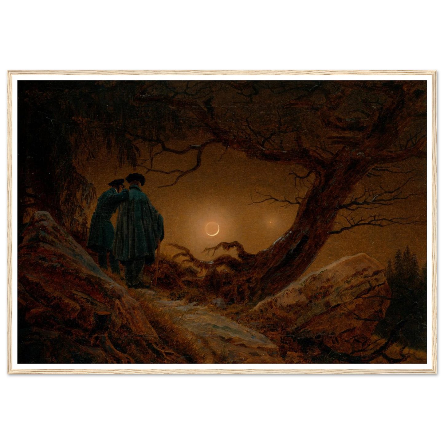 Du Homoj Kontemplante la Lunon, 1819-20 Art Print | Caspar David Friedrich - Framed Poster - 30x40 cm / 12x16″ - Black frame