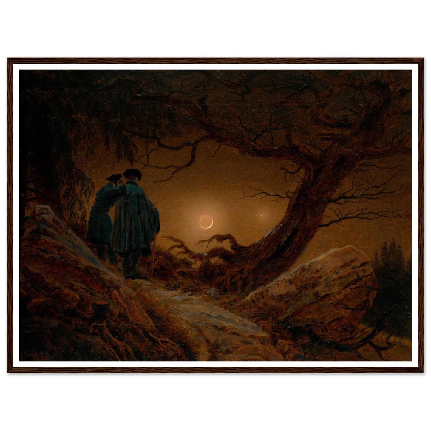 Du Homoj Kontemplante la Lunon, 1819-20 Art Print | Caspar David Friedrich - Framed Poster - 30x40 cm / 12x16″ - Black frame