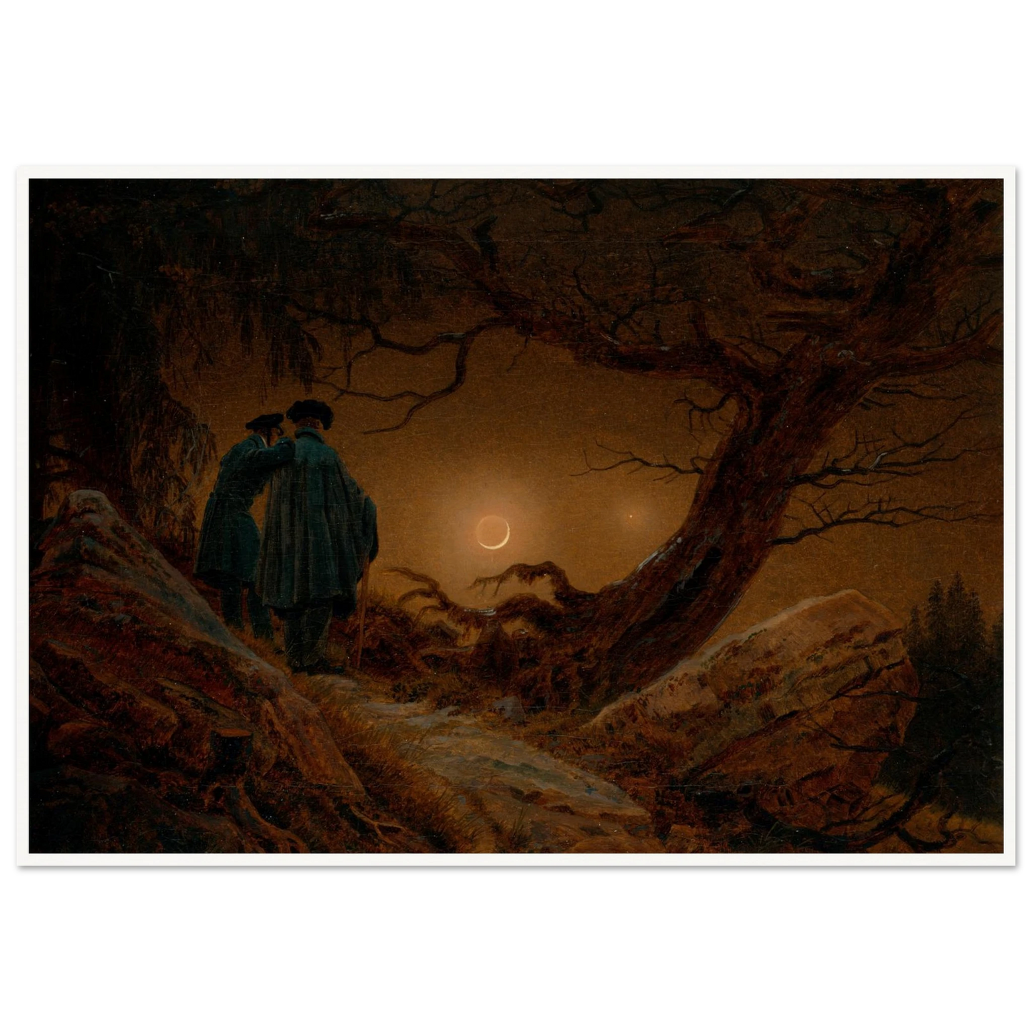 Du Homoj Kontemplante la Lunon, 1819-20 Art Print | Caspar David Friedrich - Framed Poster - 30x40 cm / 12x16″ - Black frame