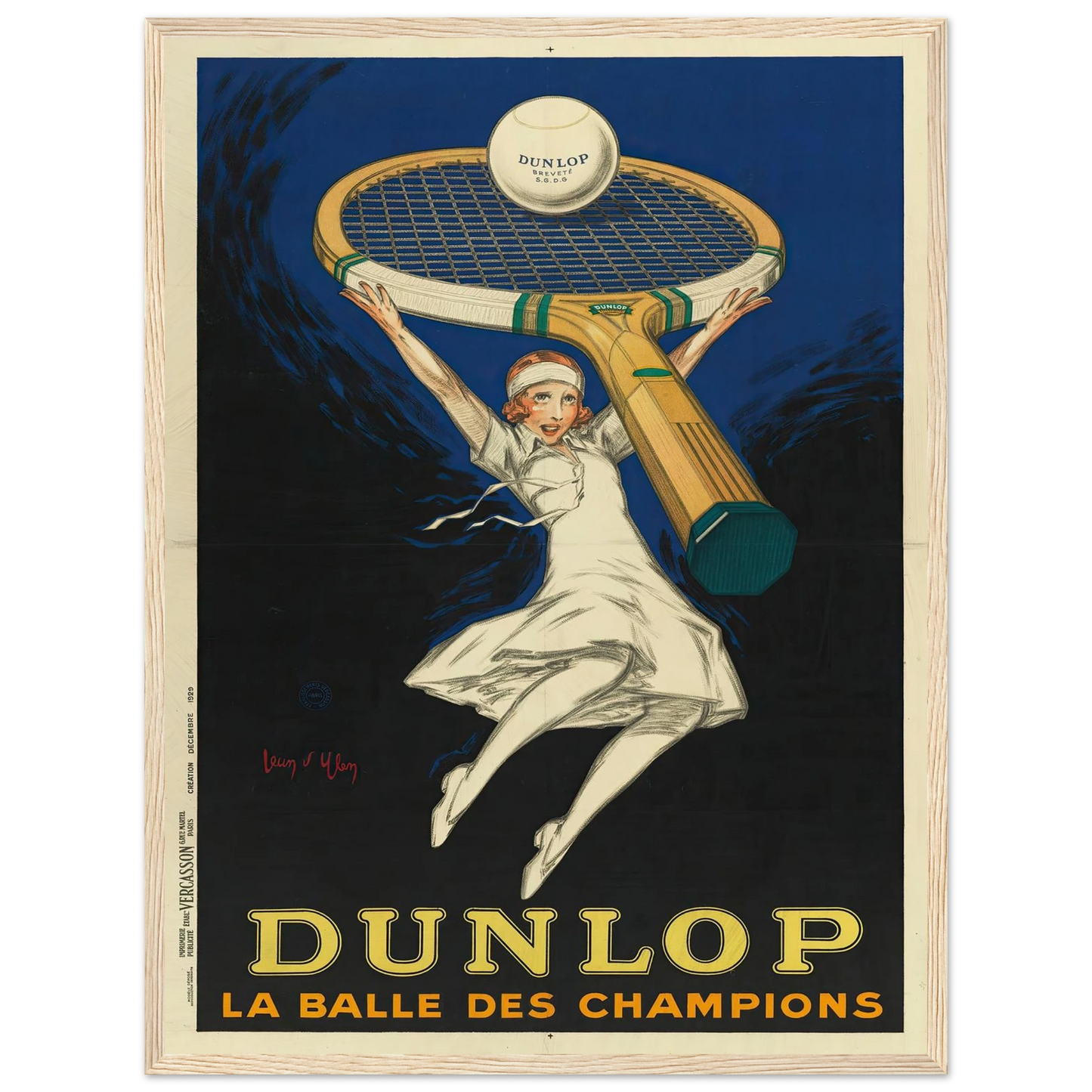 Dunlop la balle des champions (1929) Art Print | Jean Dylen - Framed Poster - 30x40 cm / 12x16″ - Black frame
