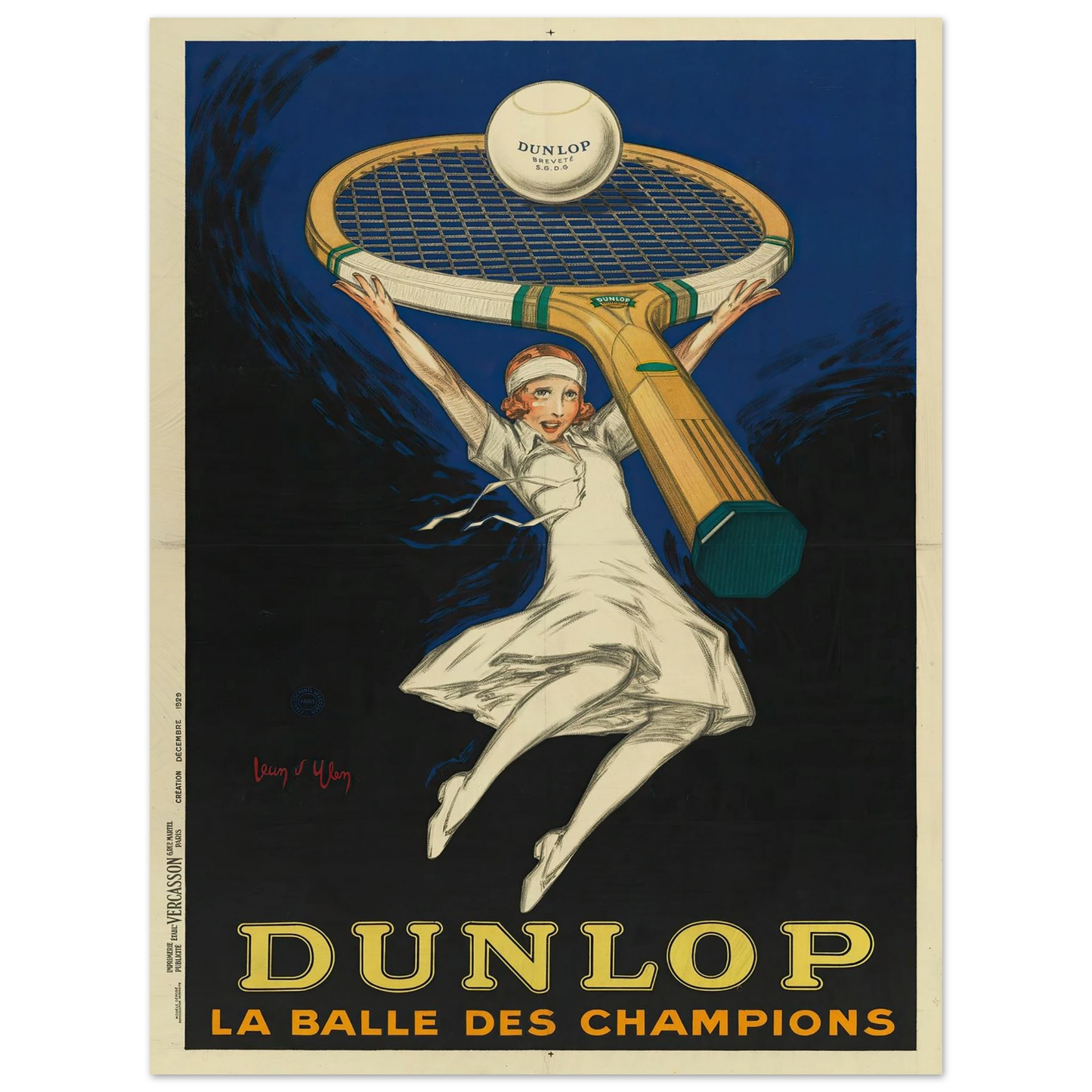 Dunlop la balle des champions (1929) Art Print | Jean Dylen - Framed Poster - 30x40 cm / 12x16″ - Black frame