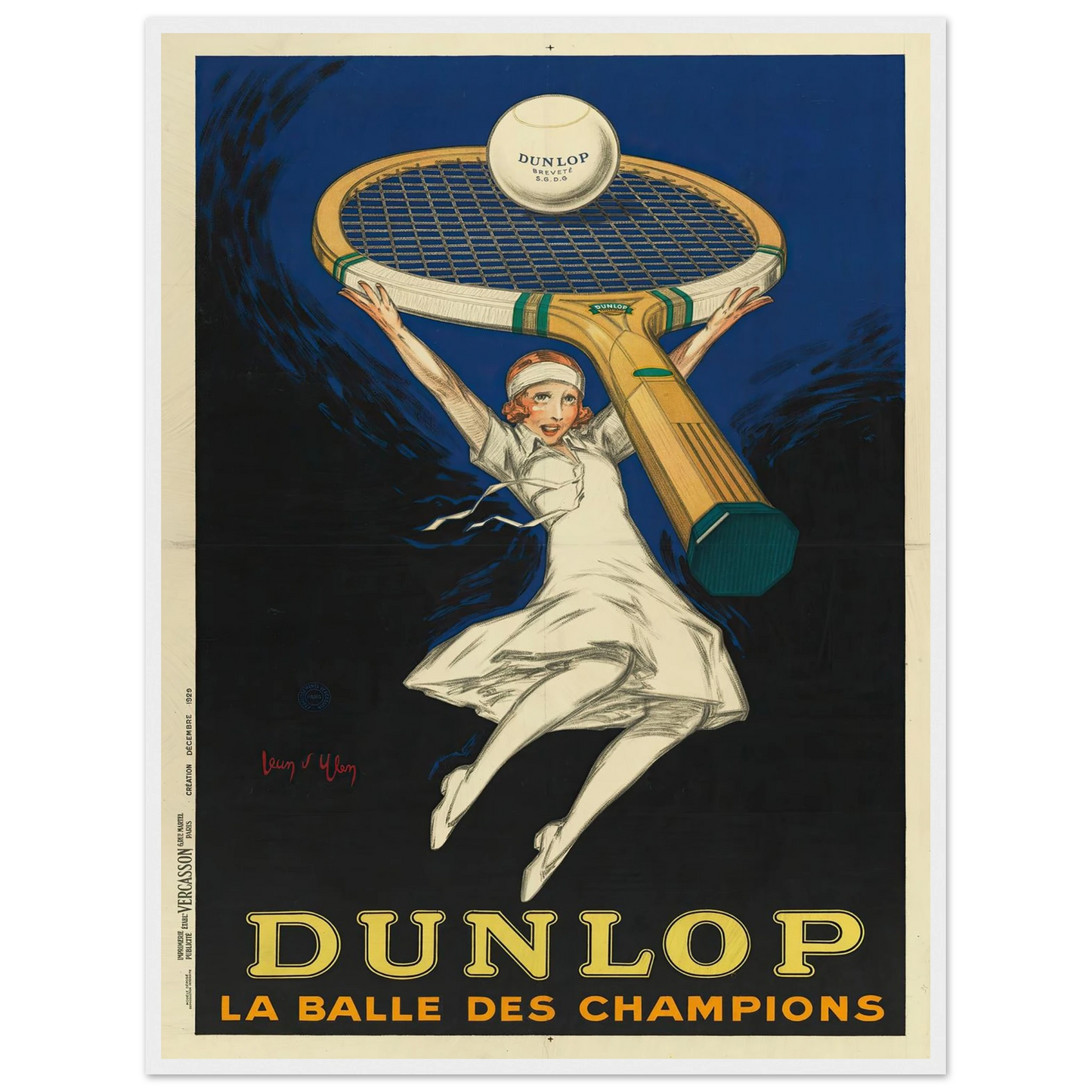 Dunlop la balle des champions (1929) Art Print | Jean Dylen - Framed Poster - 30x40 cm / 12x16″ - Black frame