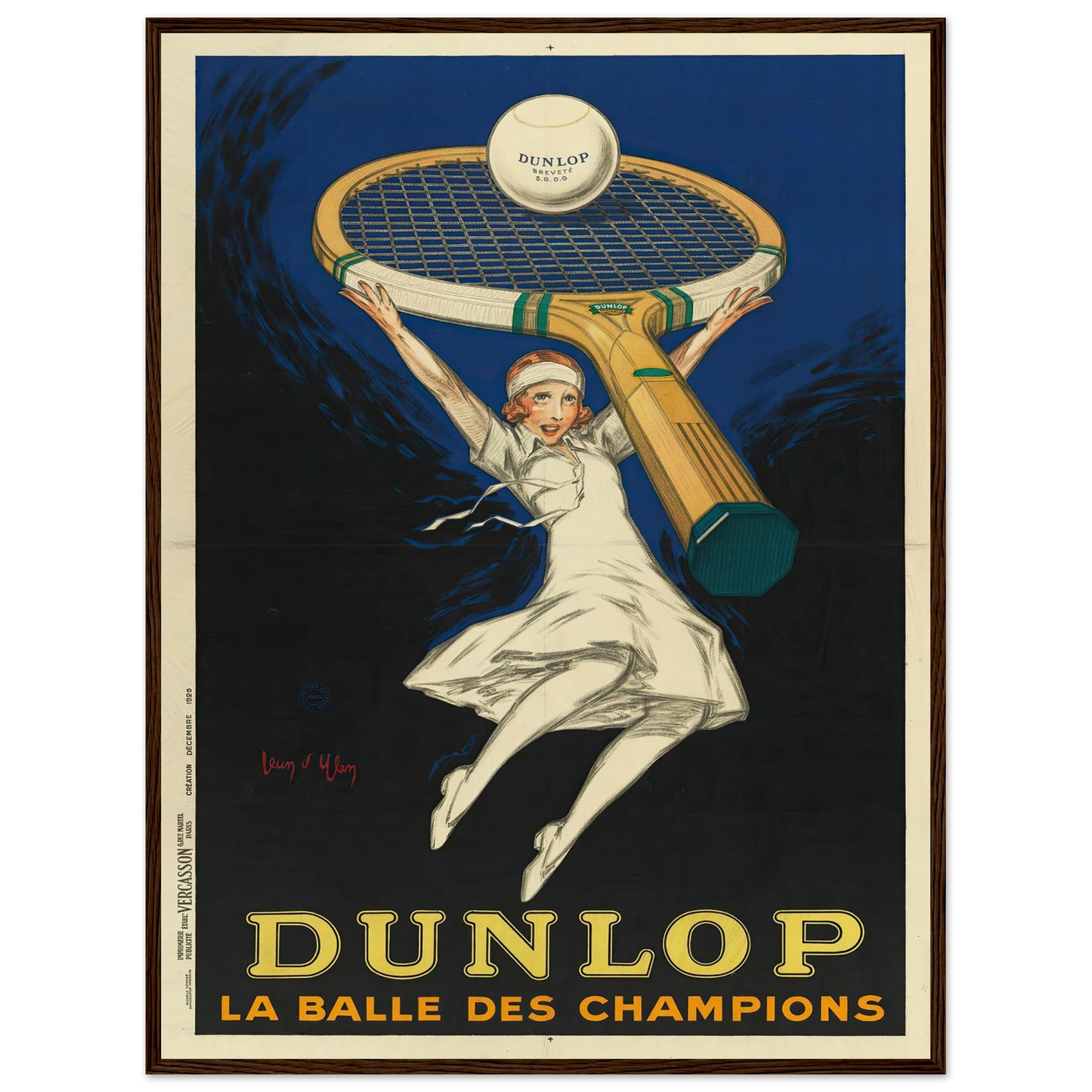 Dunlop la balle des champions (1929) Art Print | Jean Dylen - Framed Poster - 30x40 cm / 12x16″ - Black frame