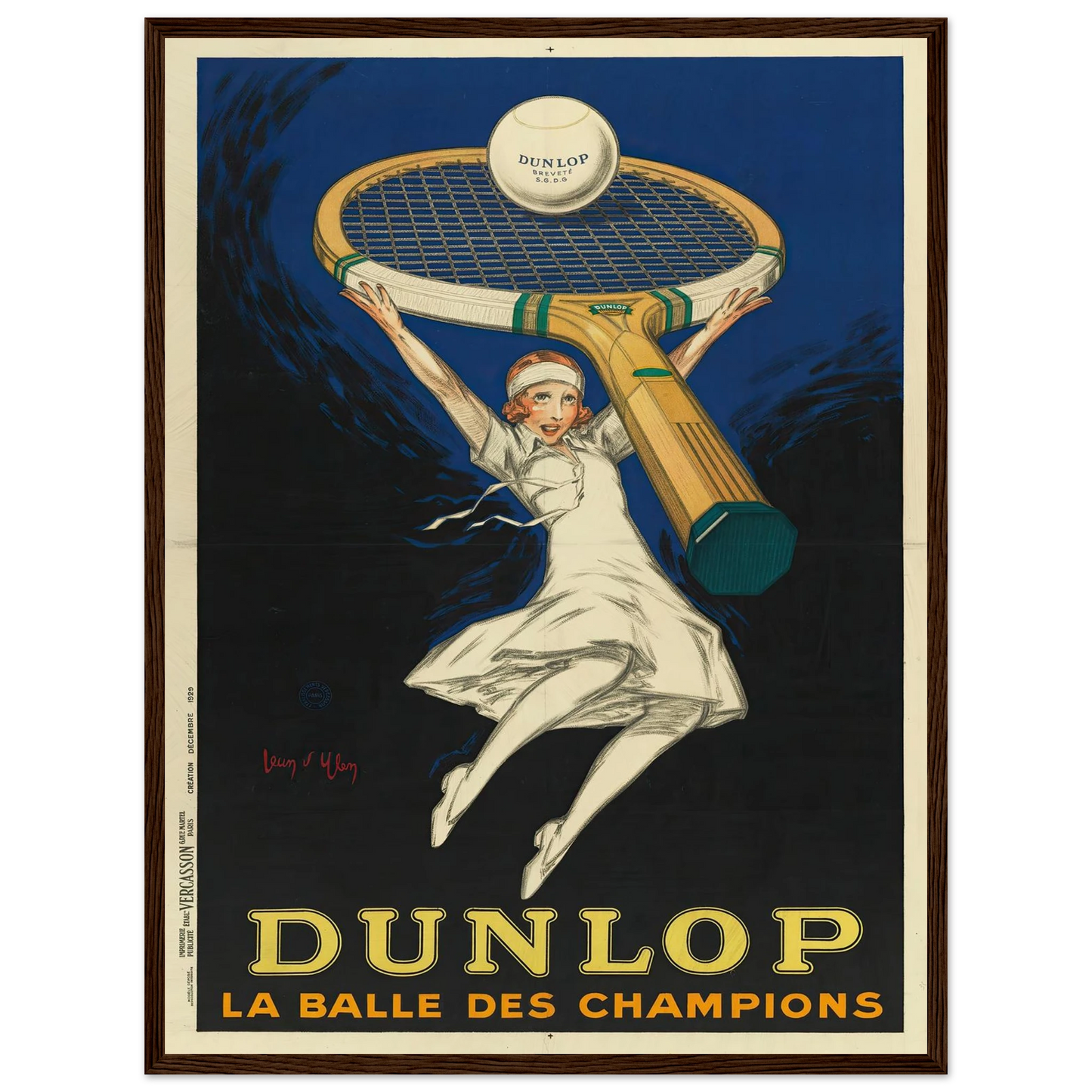 Dunlop la balle des champions (1929) Art Print | Jean Dylen - Framed Poster - 30x40 cm / 12x16″ - Black frame