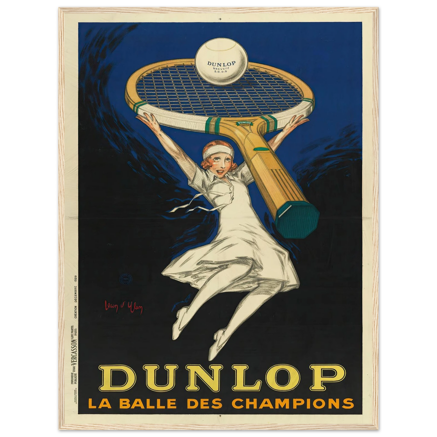 Dunlop la balle des champions (1929) Art Print | Jean Dylen - Framed Poster - 30x40 cm / 12x16″ - Black frame