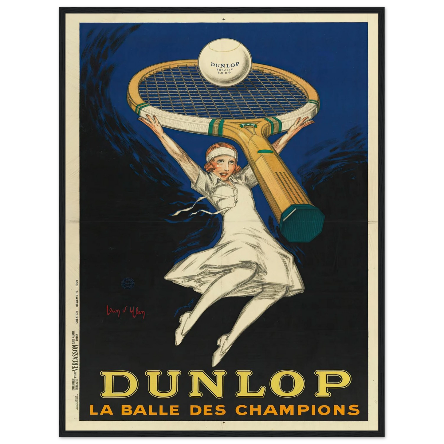 Dunlop la balle des champions (1929) Art Print | Jean Dylen - Framed Poster - 30x40 cm / 12x16″ - Black frame