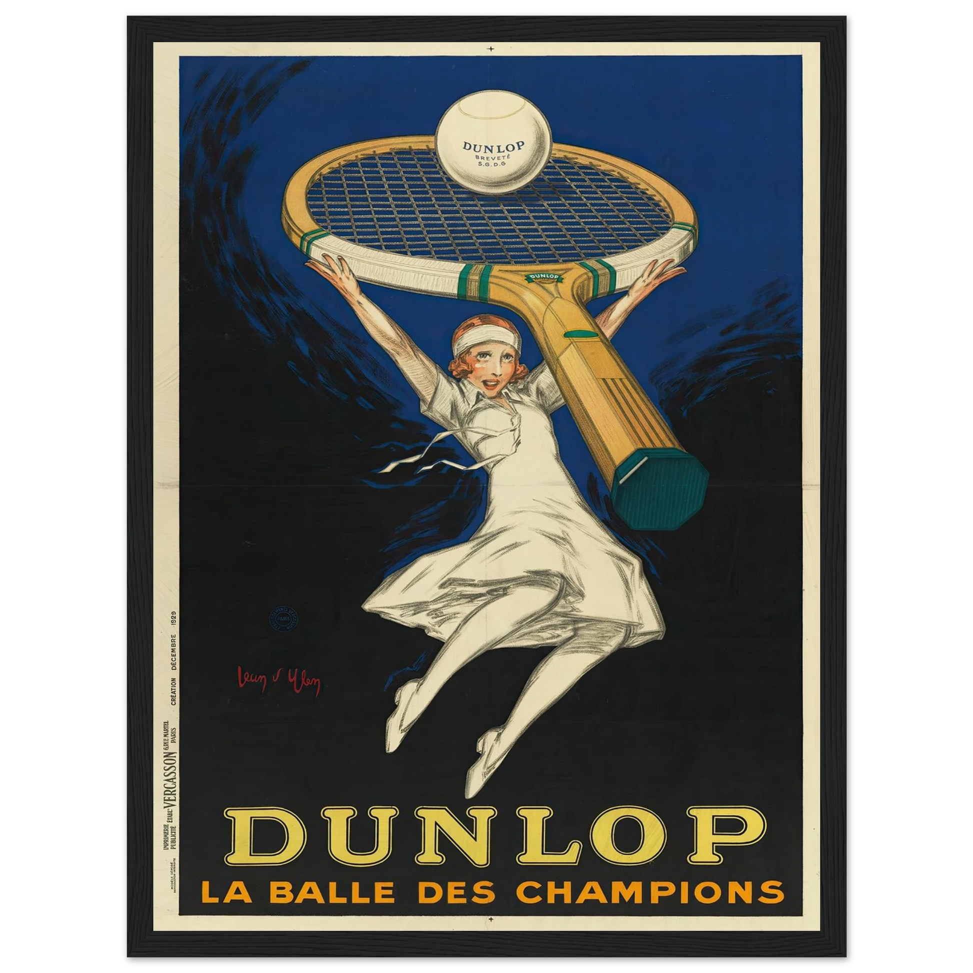 Dunlop la balle des champions (1929) Art Print | Jean Dylen - Framed Poster - 30x40 cm / 12x16″ - Black frame