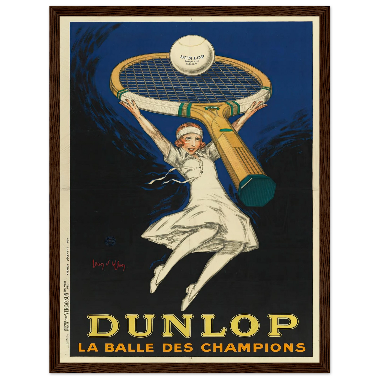 Dunlop la balle des champions (1929) Art Print | Jean Dylen - Framed Poster - 30x40 cm / 12x16″ - Black frame