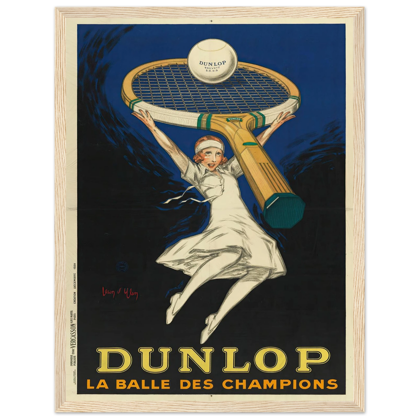 Dunlop la balle des champions (1929) Art Print | Jean Dylen - Framed Poster - 30x40 cm / 12x16″ - Black frame