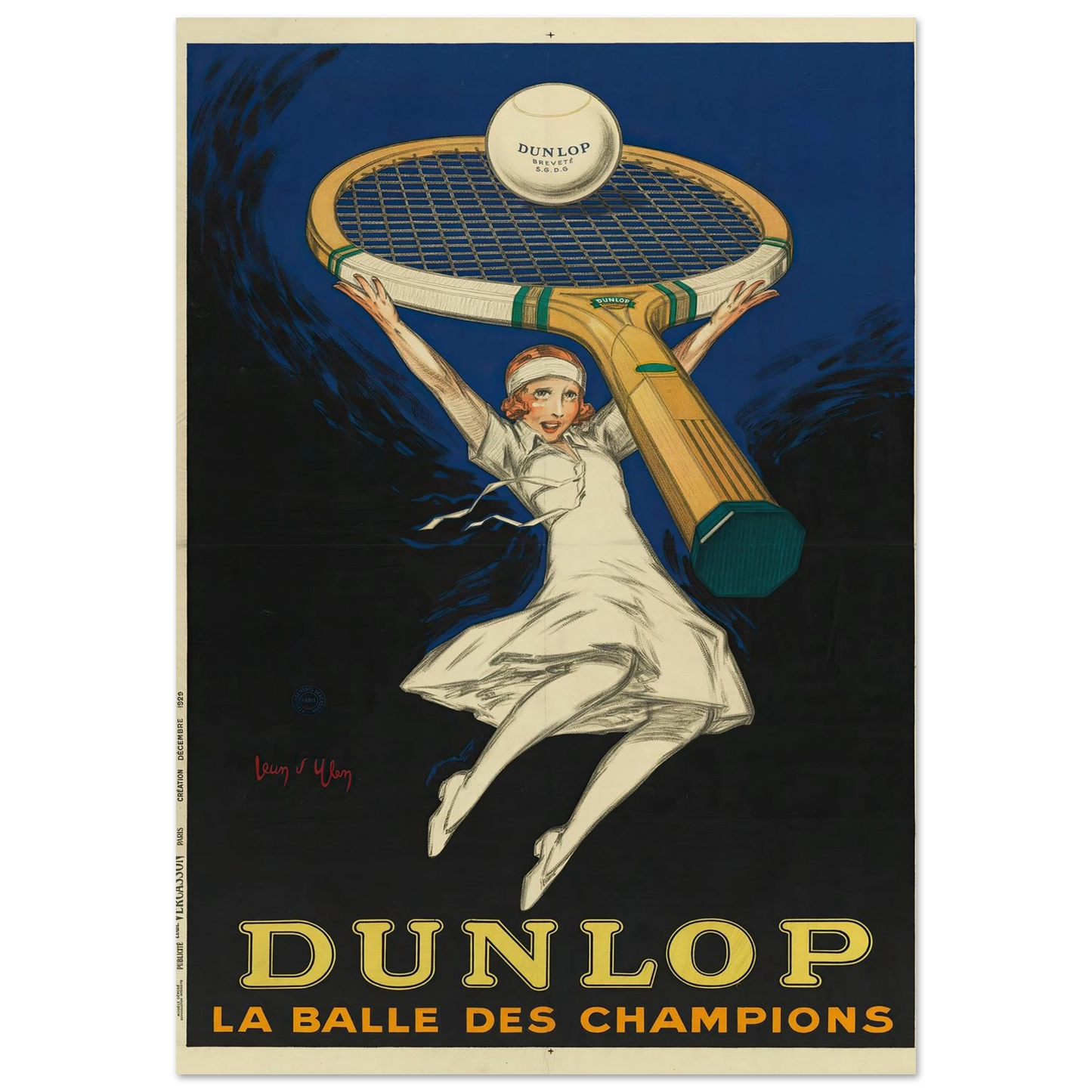 Dunlop la balle des champions (1929) Art Print | Jean Dylen - Framed Poster - 30x40 cm / 12x16″ - Black frame