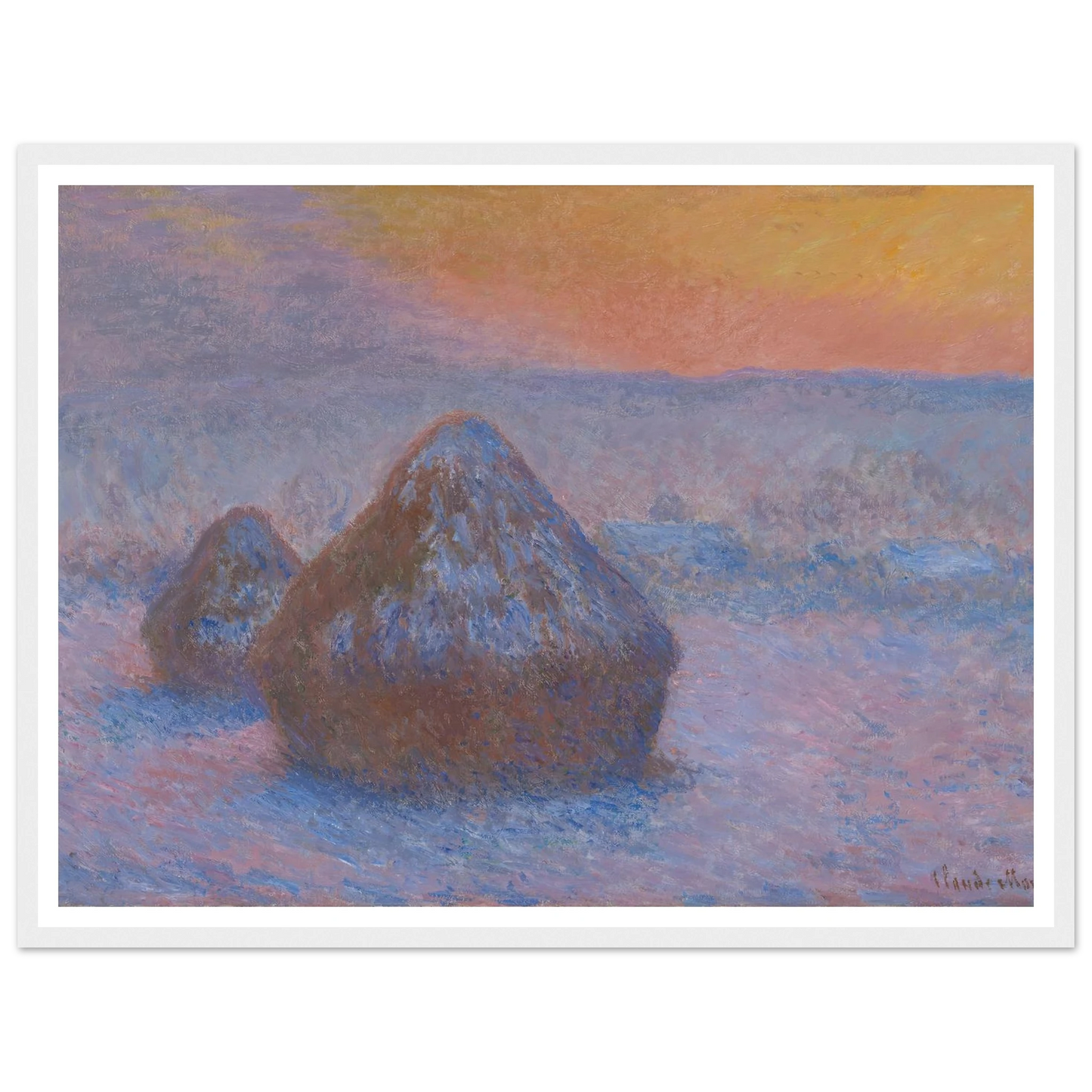 Stacks of Wheat (Sunset, Snow Effect) (1890-91) Art Print | Claude Monet-Quipham Collections