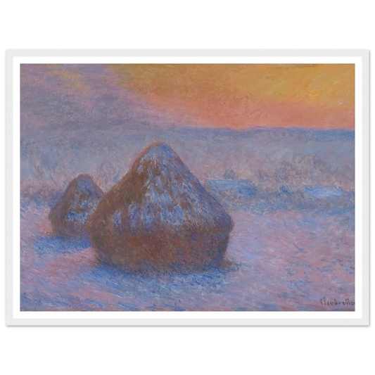 Stacks of Wheat (Sunset, Snow Effect) (1890-91) Art Print | Claude Monet-Quipham Collections