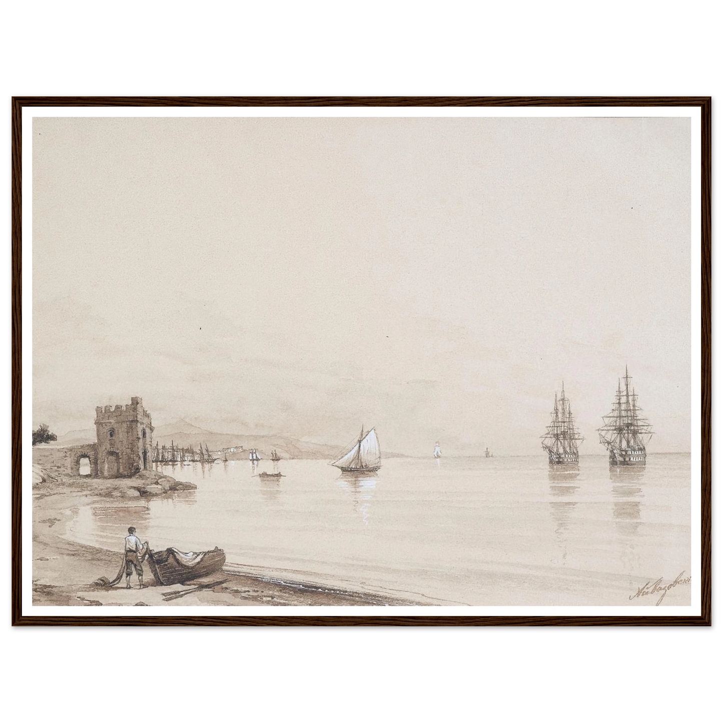 View of a bay with numerous sailing-ships Art Print | Ivan Konstantinovich Aivazovsky-Quipham Collections