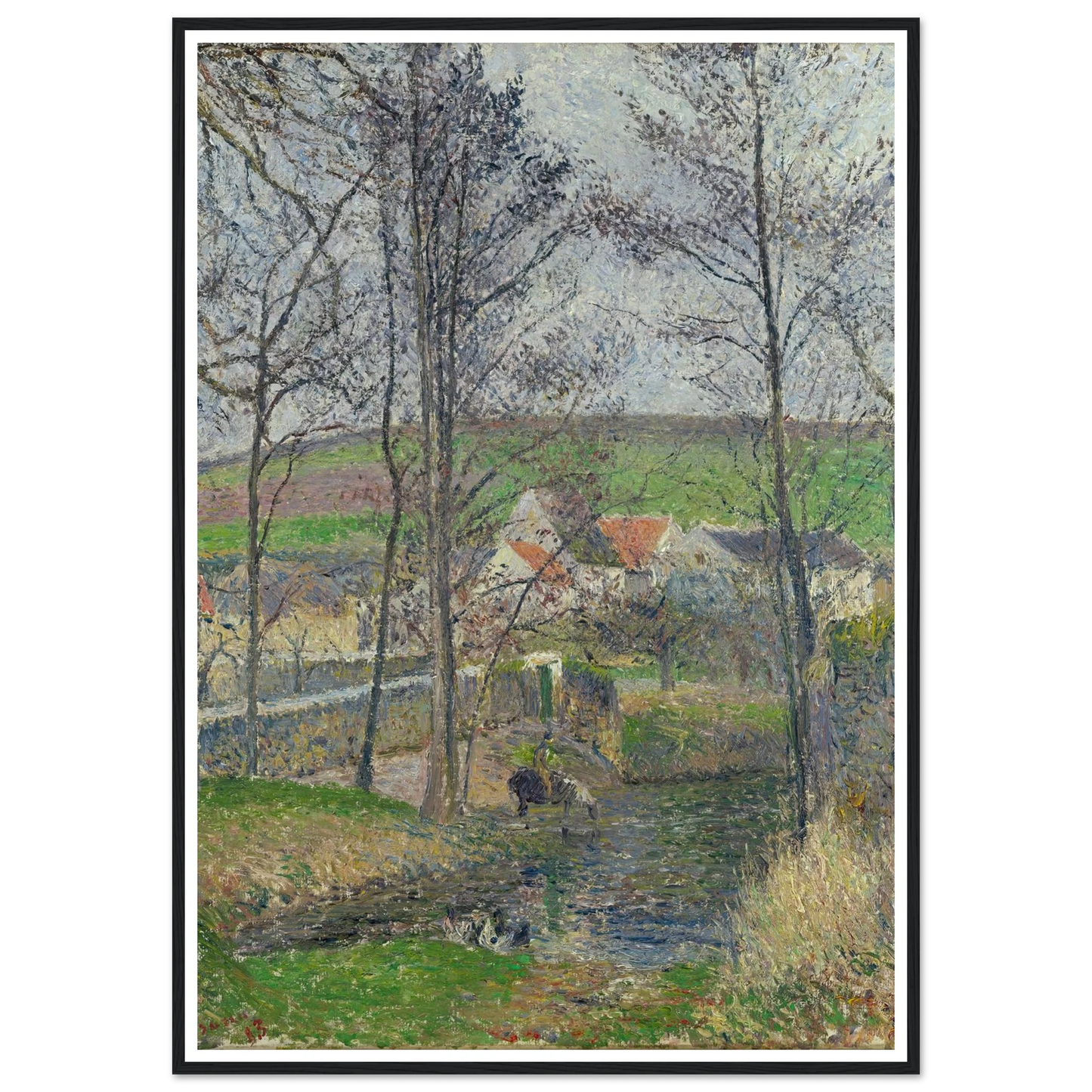 The banks of the Viosne at Osny in grey weather, winter Art Print | Camille Pissarro-Quipham Collections