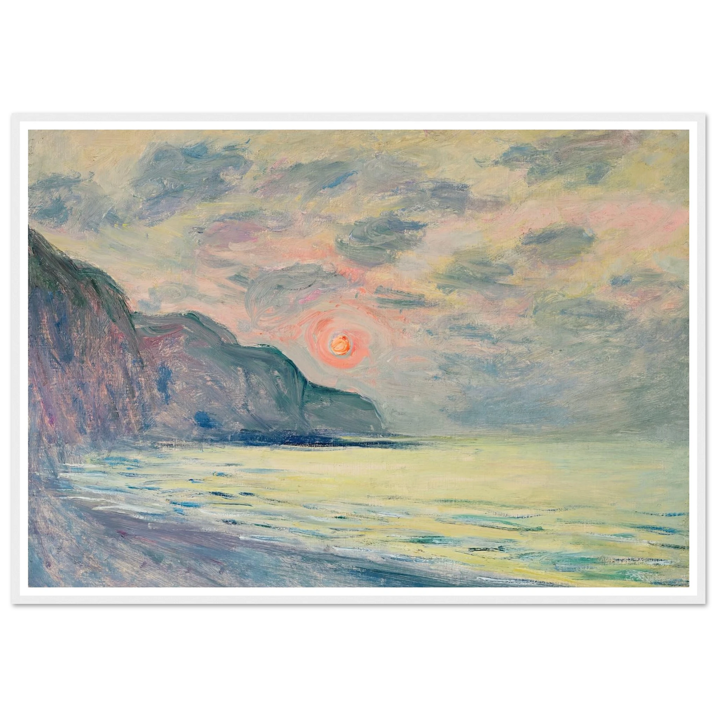 Soleil couchant, temps brumeux, Pourville (1882) Art Print | Claude Monet-Quipham Collections