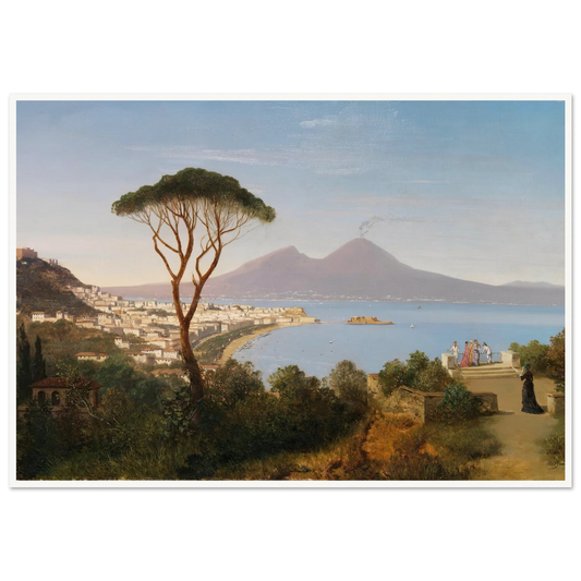 Blick vom Posillipo auf die weite Bucht von Neapel mit rauchendem Vesuv (Ca. 1850) Art Print | Albert Zimmermann-Quipham Collections