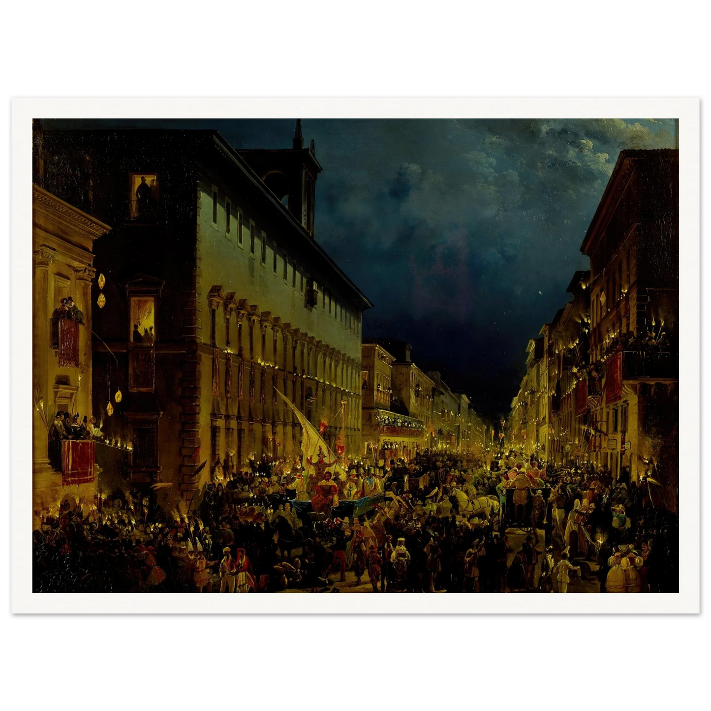 Moccoli Evening In Rome (1834) Art Print | Ippolito Caffi-Quipham Collections