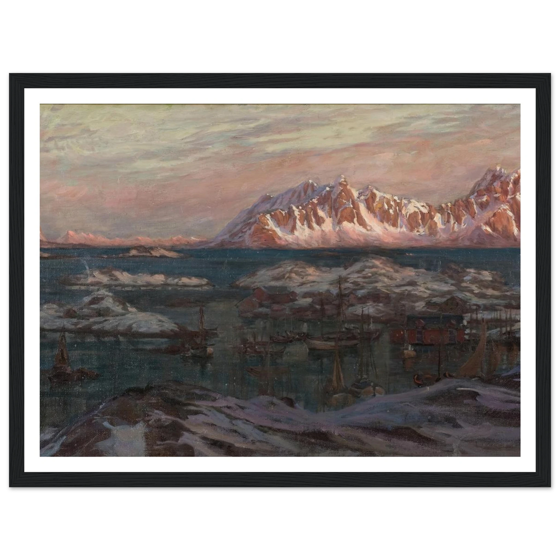 Fishing Harbour with Sunlit Mountains. Study from North Norway Art Print | Anna Boberg-Quipham Collections