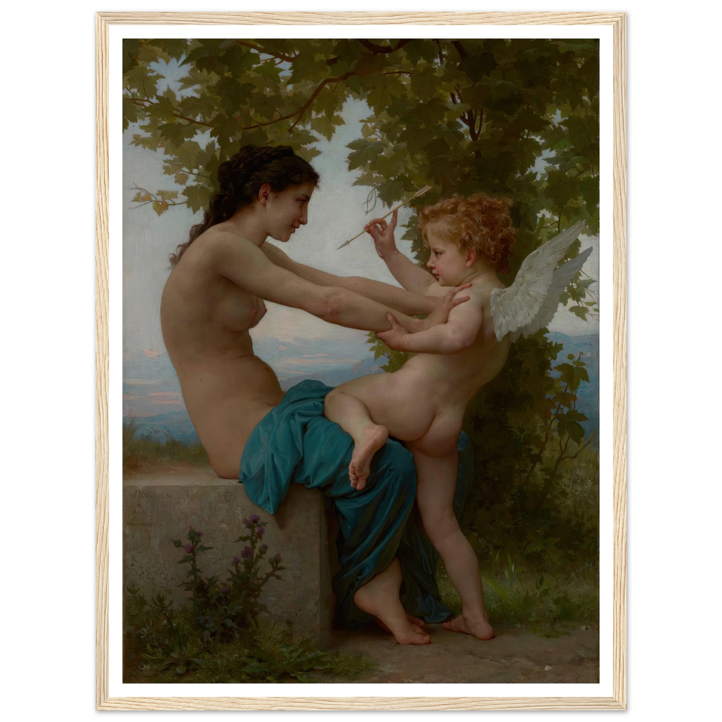 A Young Girl Defending Herself against Eros (about 1880) Art Print | William Bouguereau-Quipham Collections