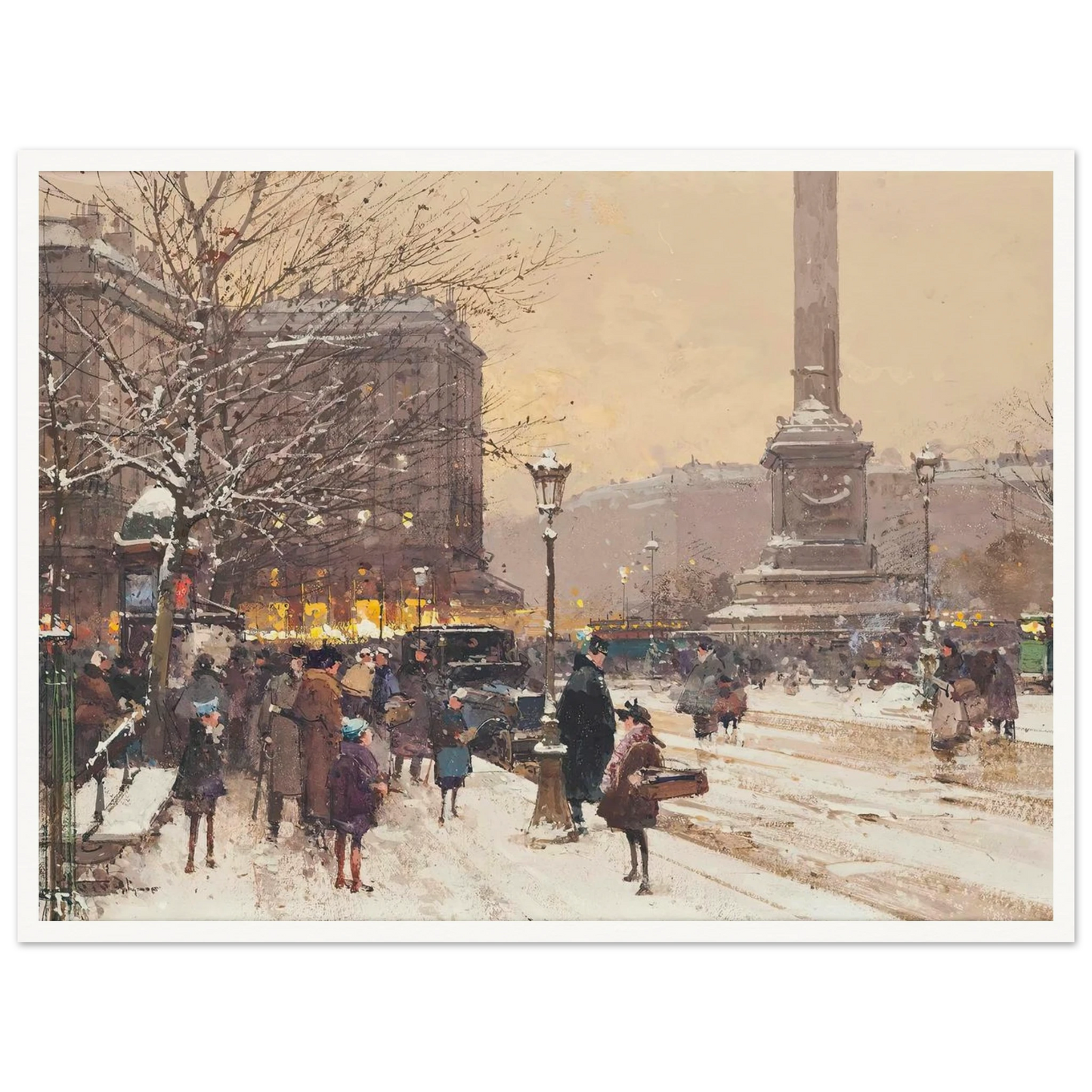 Figures in the snow, the Place de Concorde, Paris Art Print | Eugene Galien Laloue-Quipham Collections