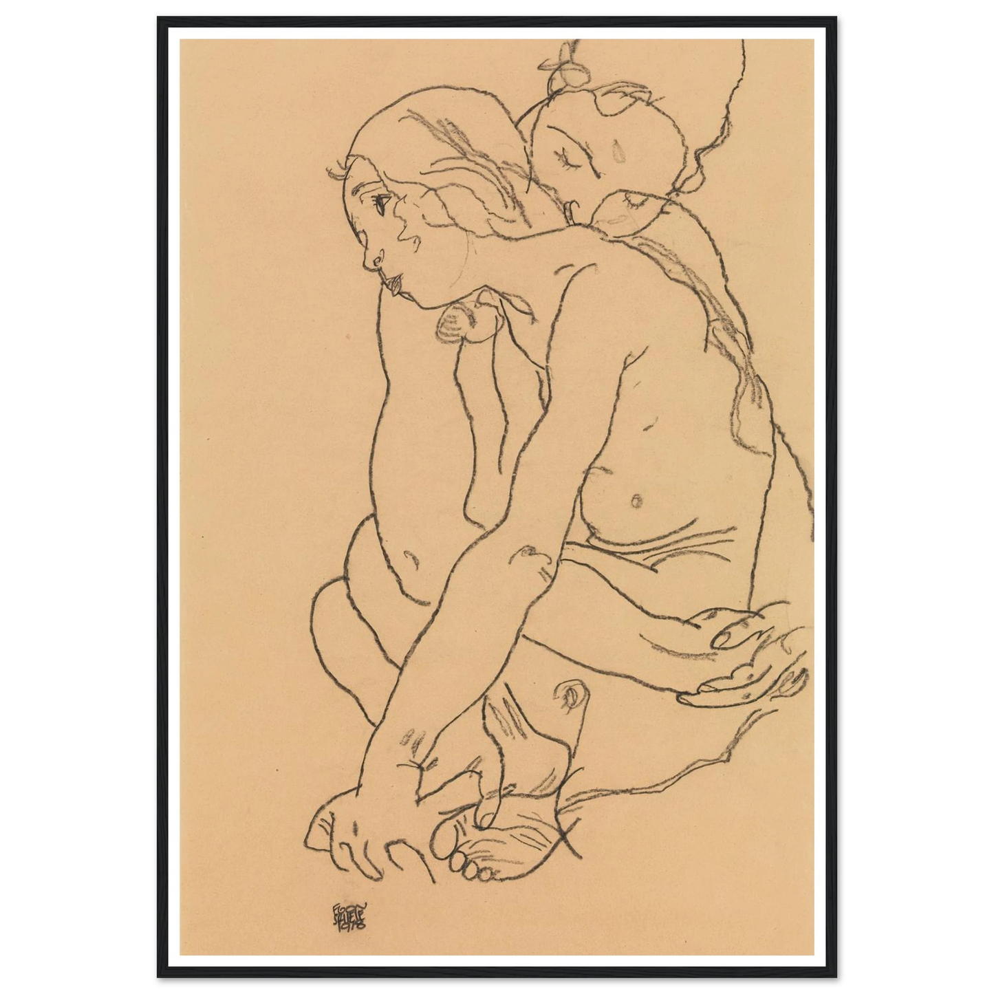Woman and Girl Embracing (1918) Art Print | Egon Schiele-Quipham Collections